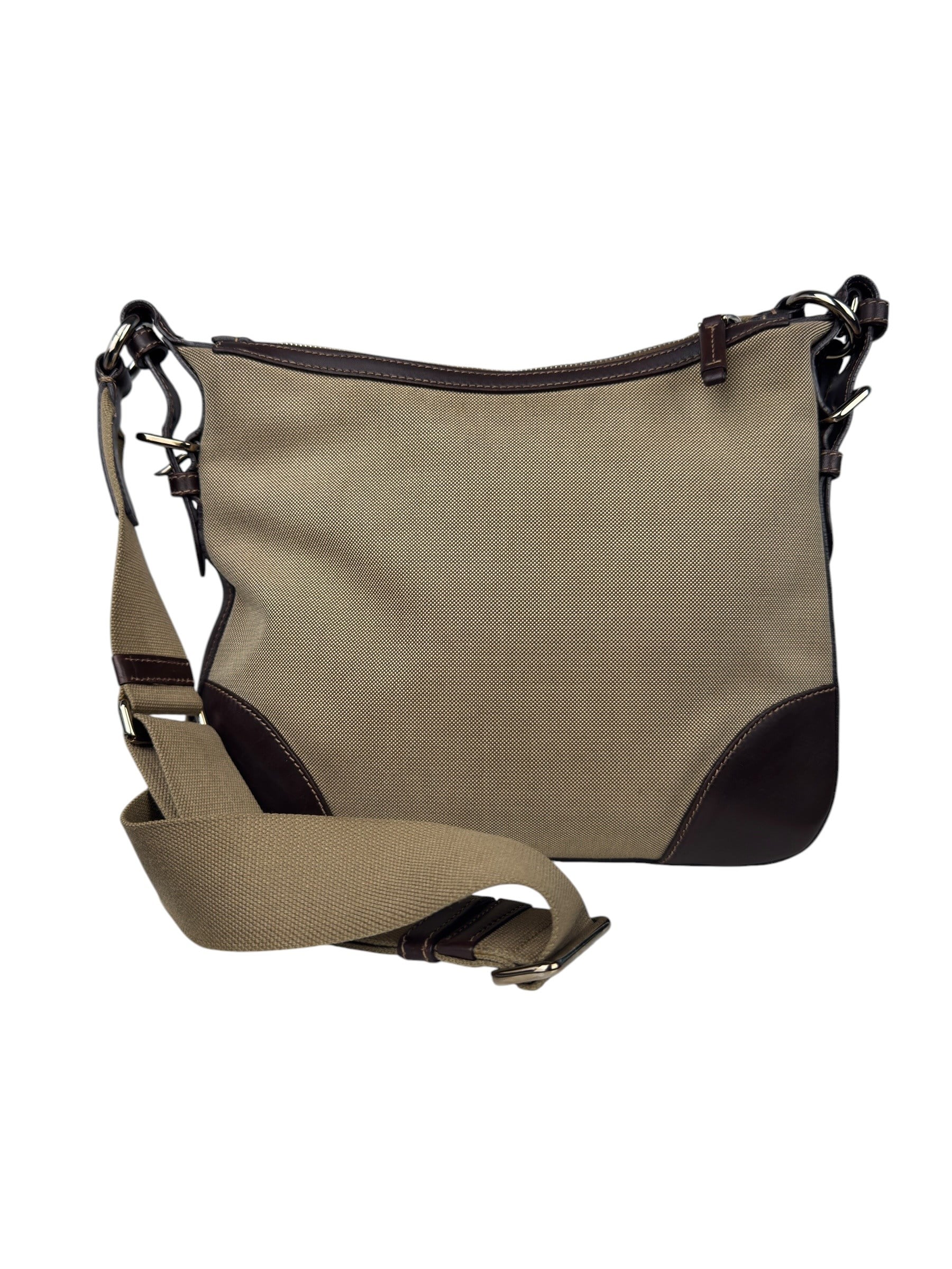 PRADA BROWN CANVAS LOGO MESSENGER BAG