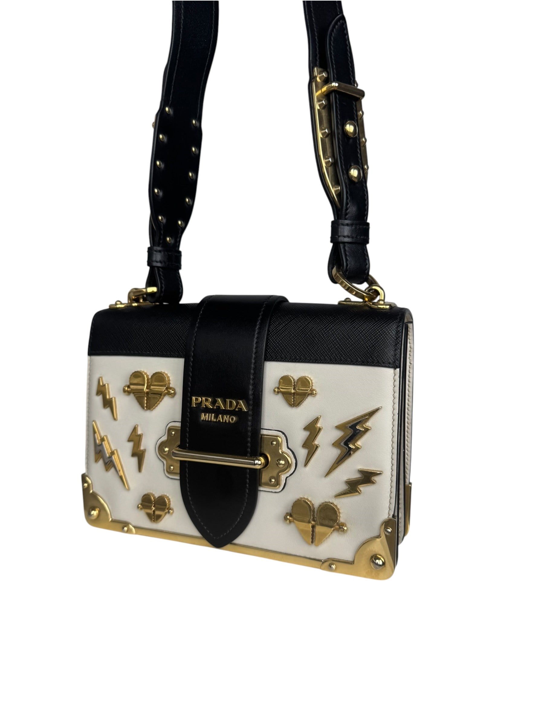 PRADA CAHIER EMBELLISHED LEATHER BAG