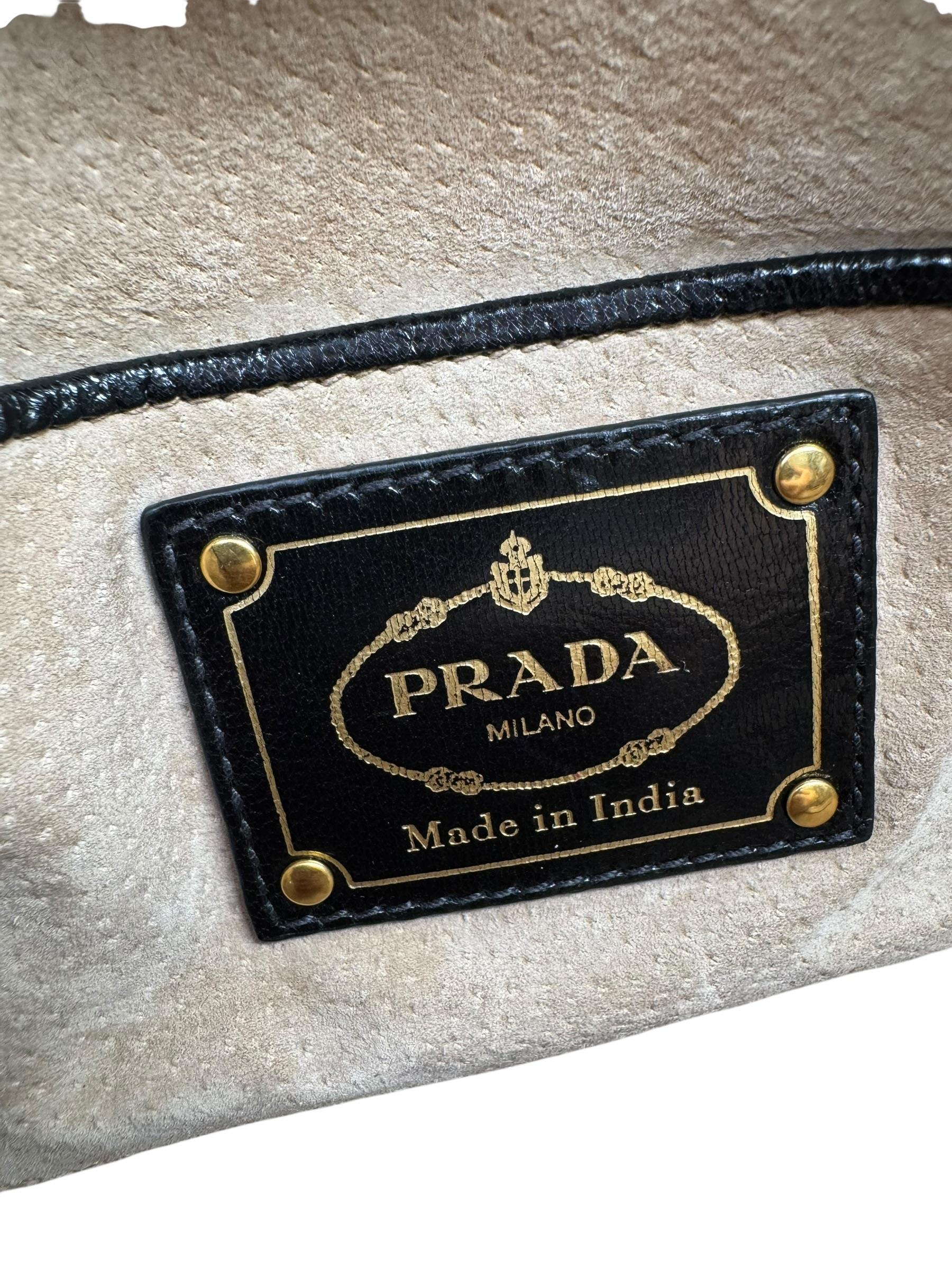 PRADA CAMELLO WOVEN GOATSKINMADRAS TOTE