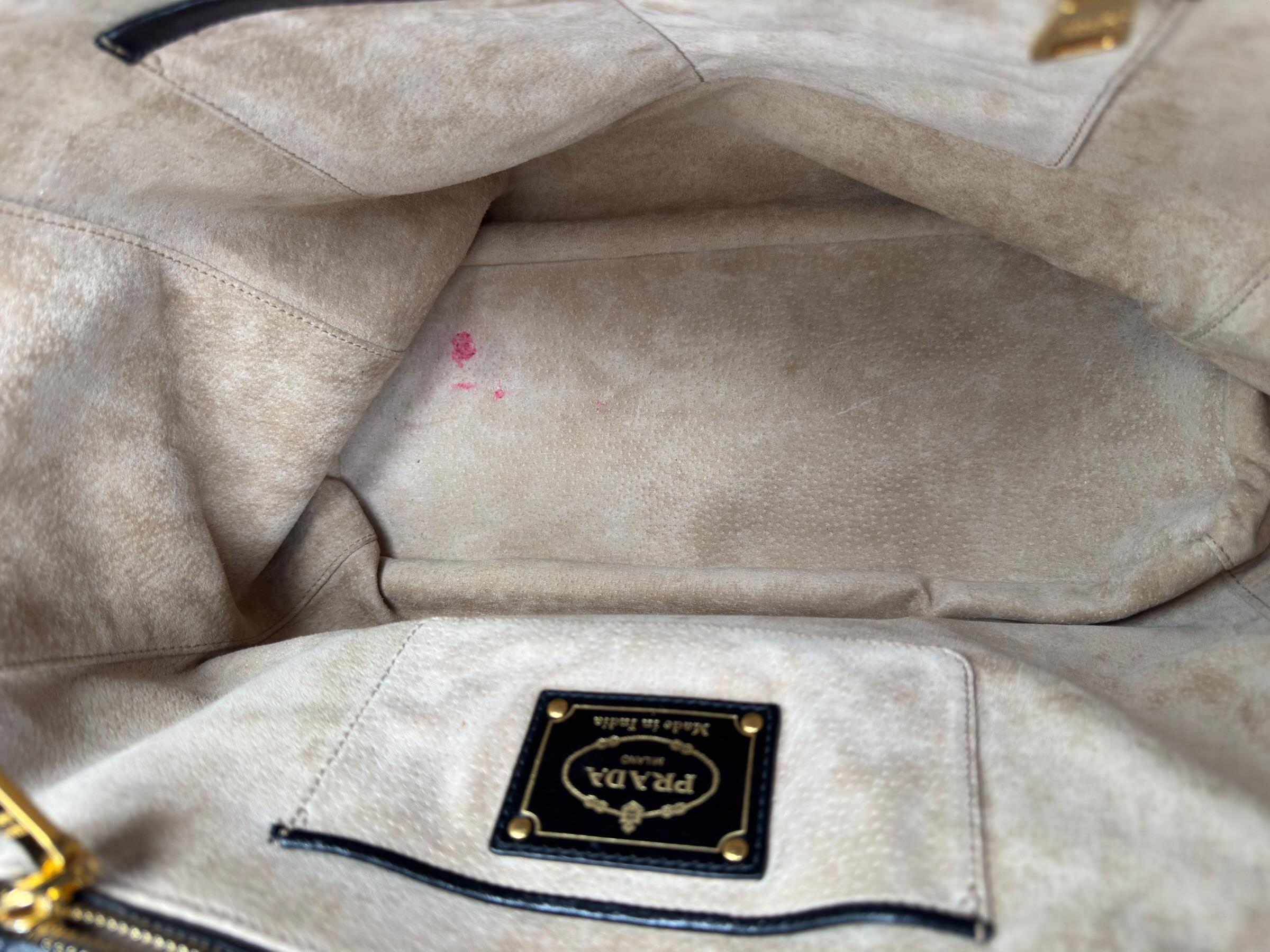 PRADA CAMELLO WOVEN GOATSKINMADRAS TOTE