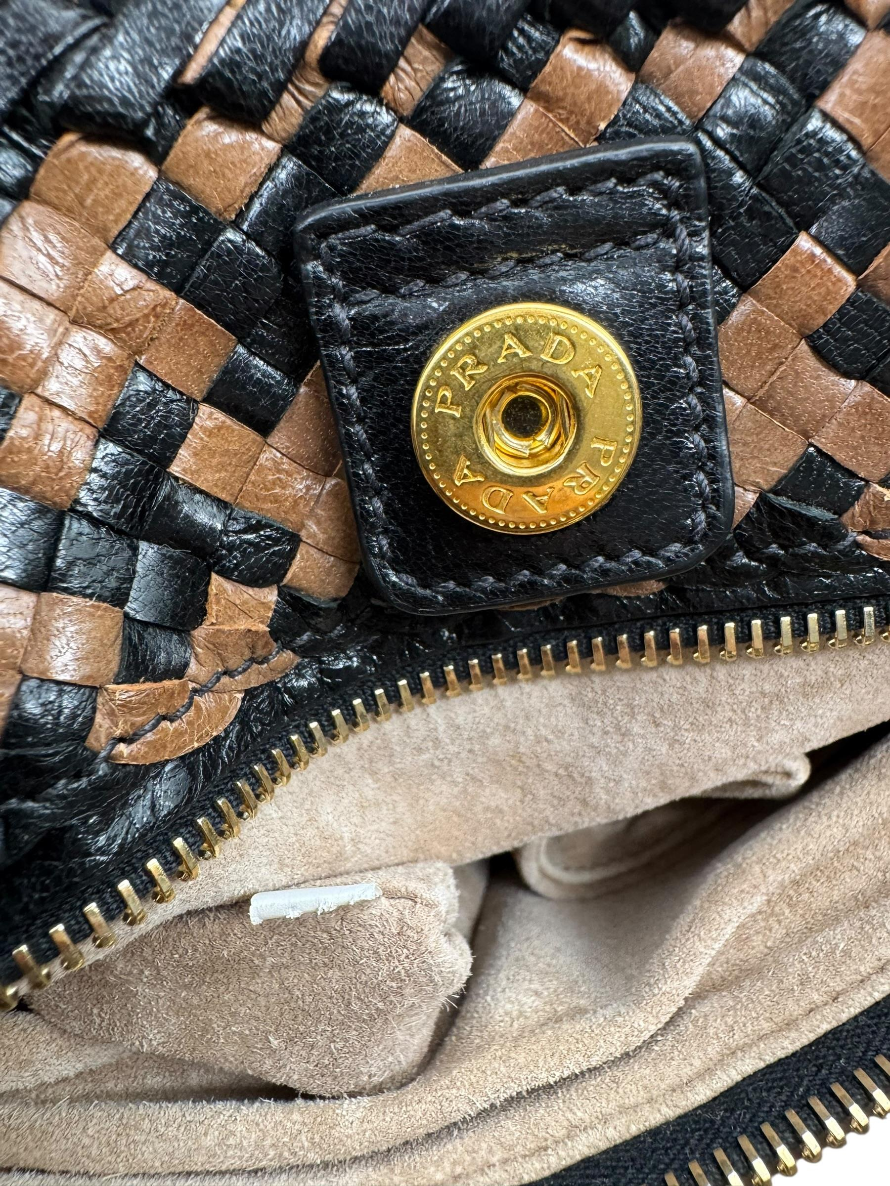 PRADA CAMELLO WOVEN GOATSKINMADRAS TOTE