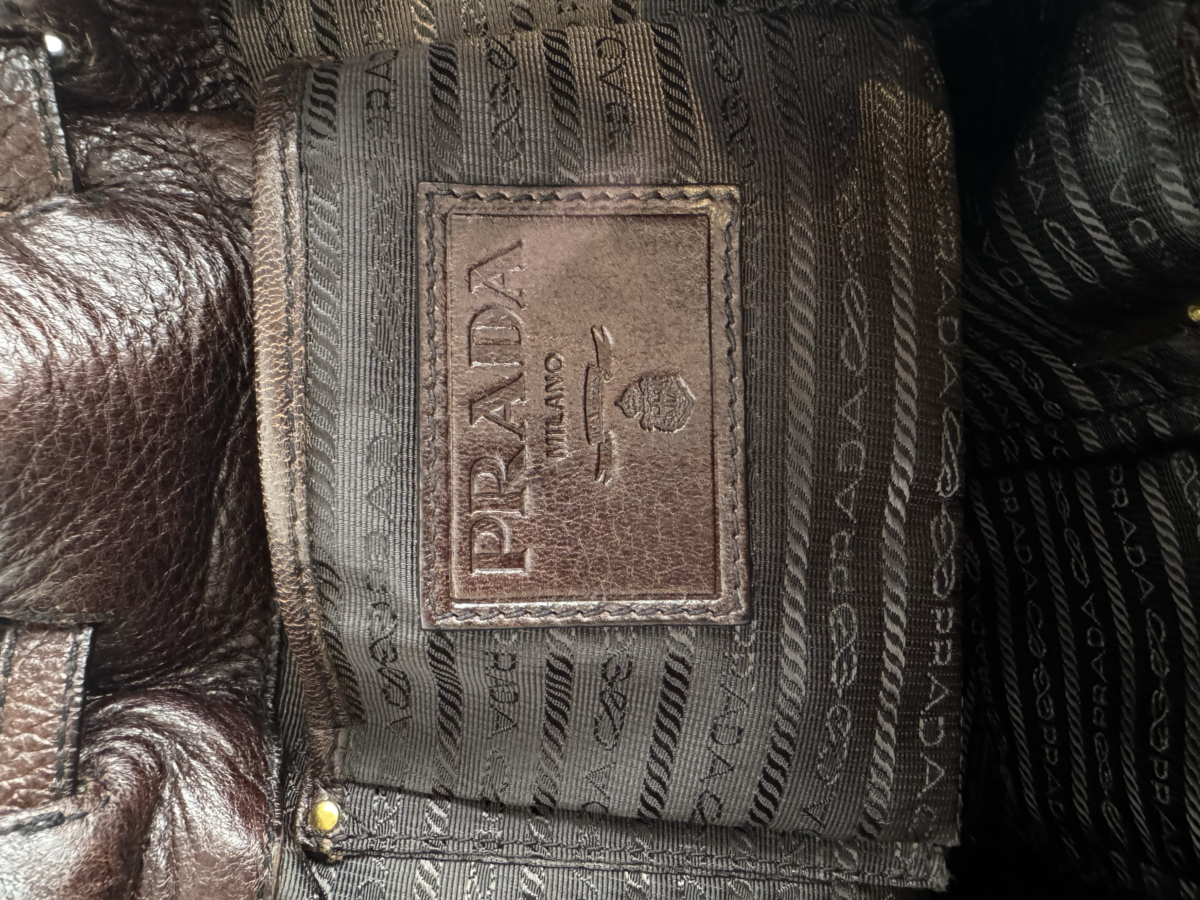 PRADA CERVO LEATHER STRAWSTRING BAG