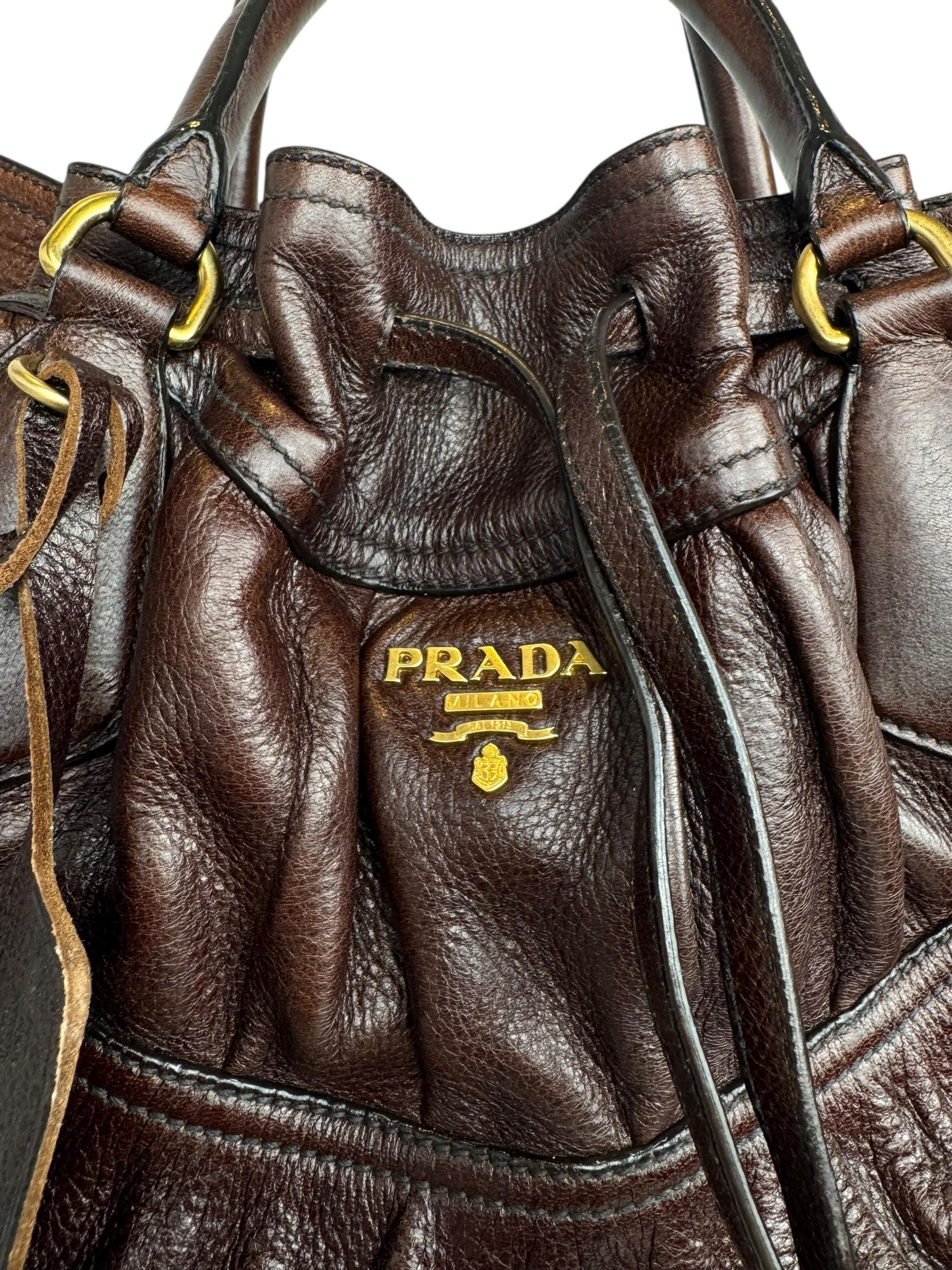 PRADA CERVO LEATHER STRAWSTRING BAG