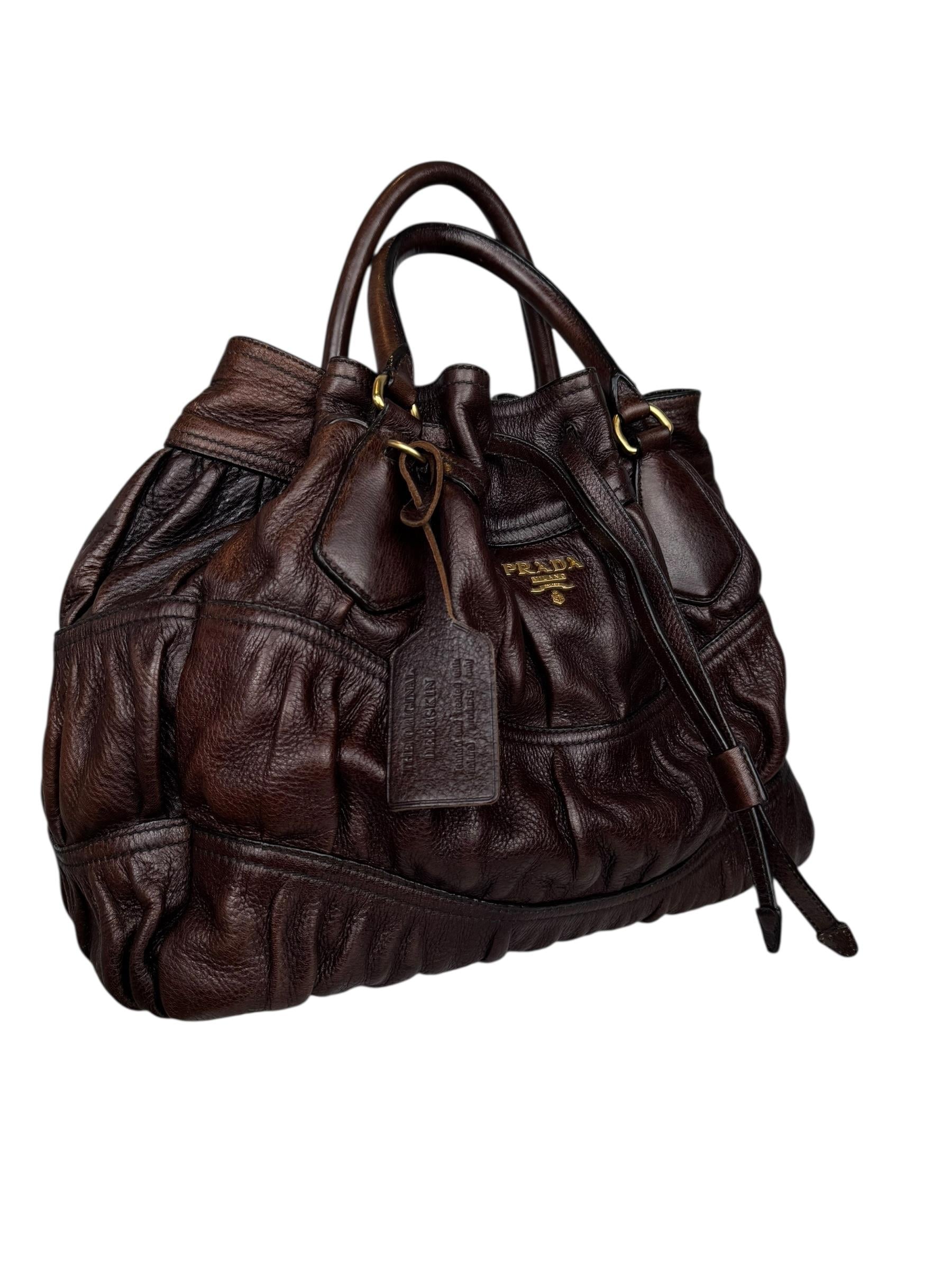 PRADA CERVO LEATHER STRAWSTRING BAG