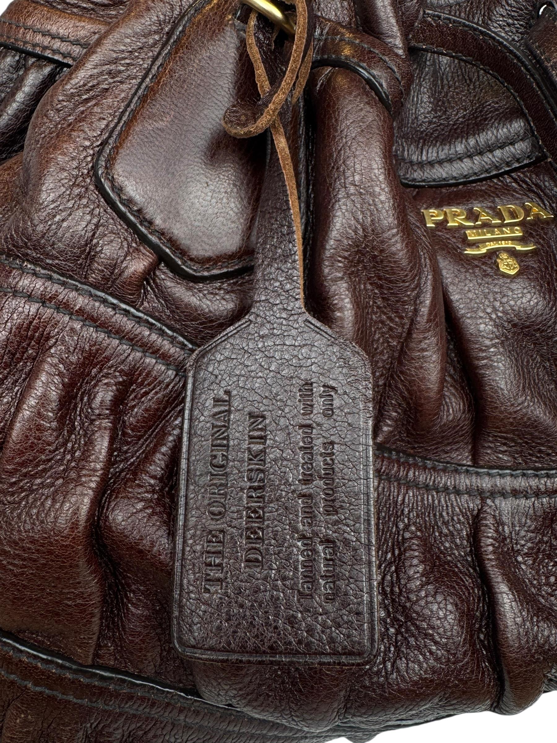 PRADA CERVO LEATHER STRAWSTRING BAG