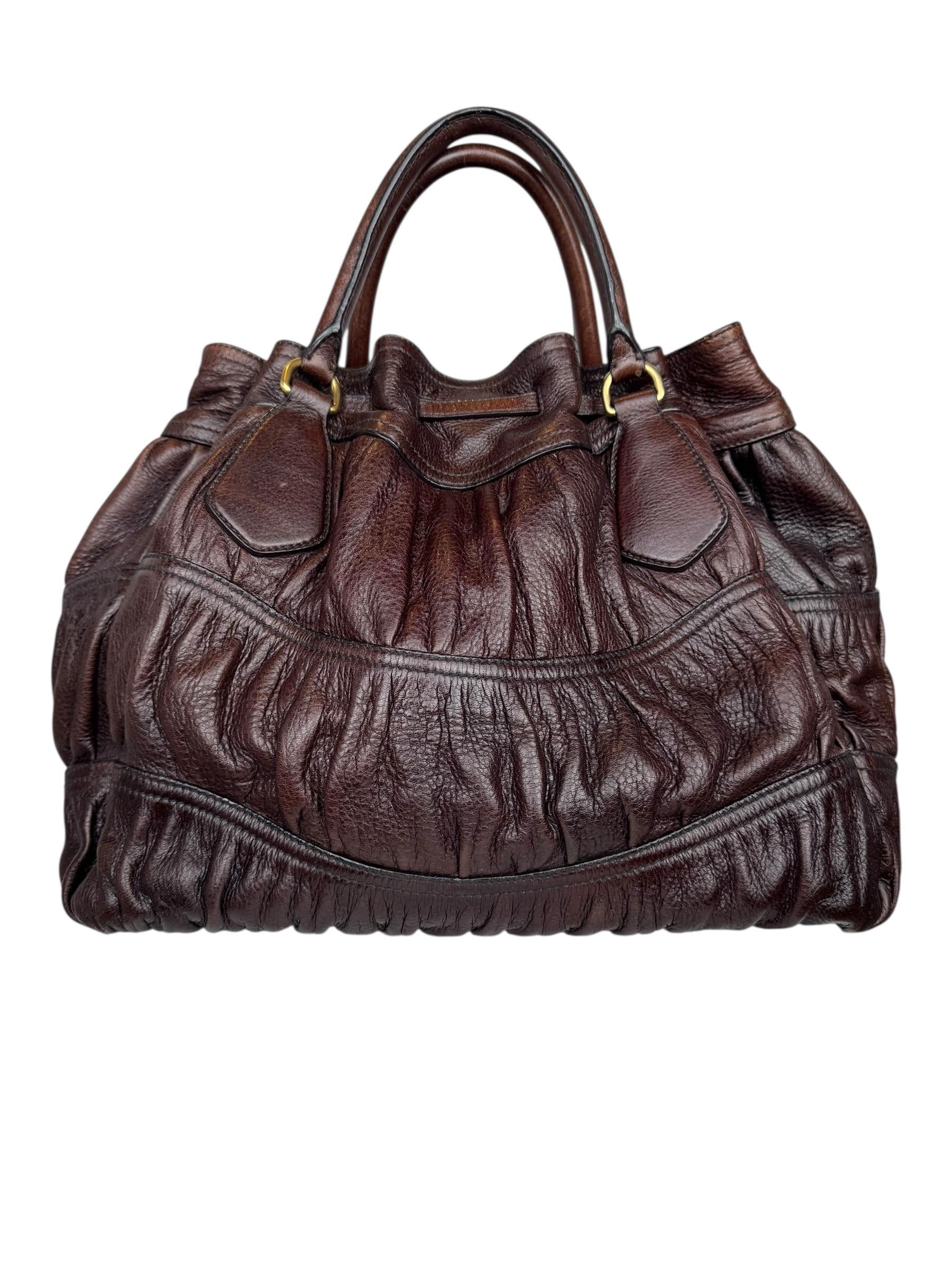 PRADA CERVO LEATHER STRAWSTRING BAG