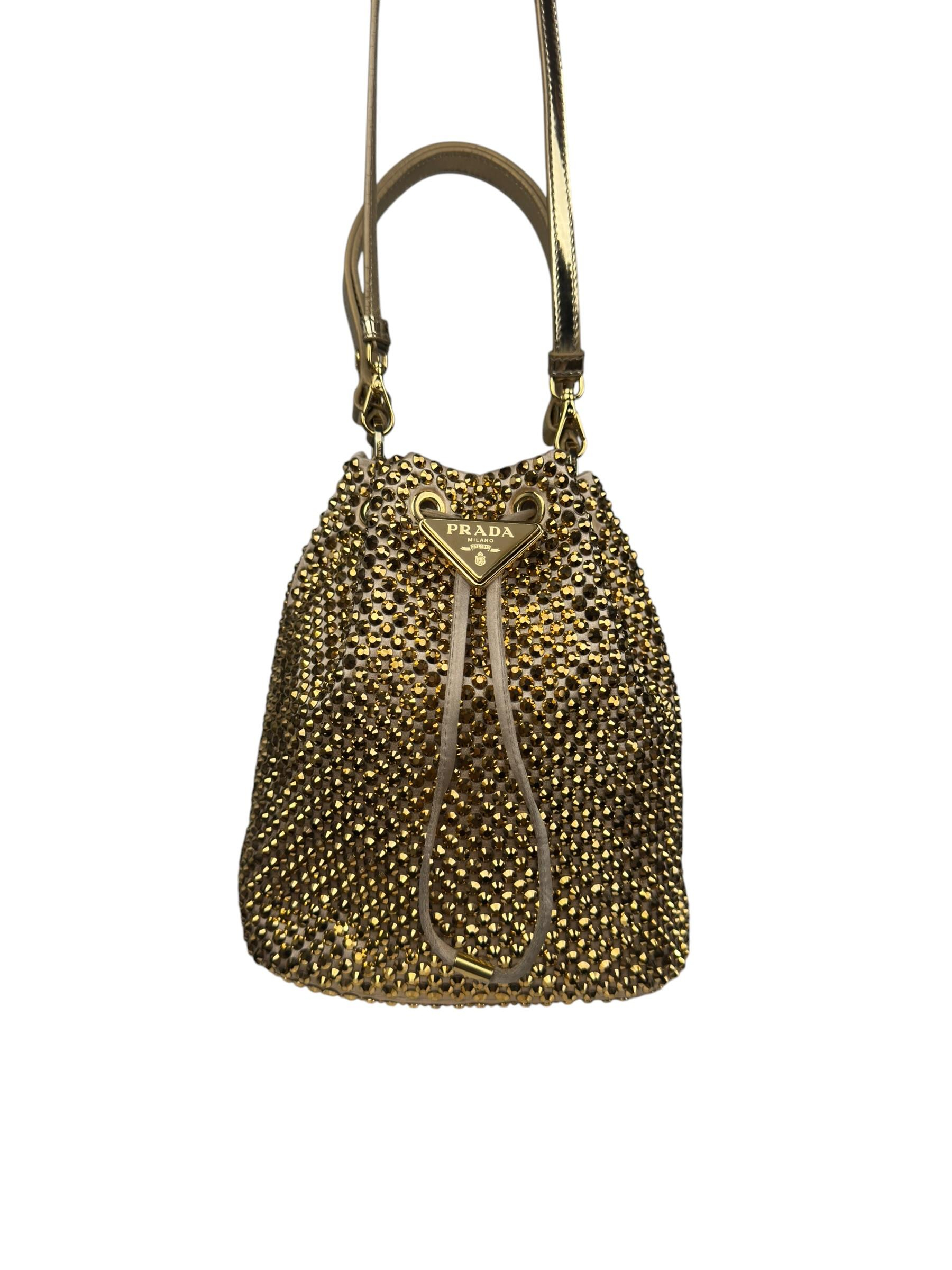 PRADA CRYSTAL EMBELLISHED  SILK BUCKET BAG