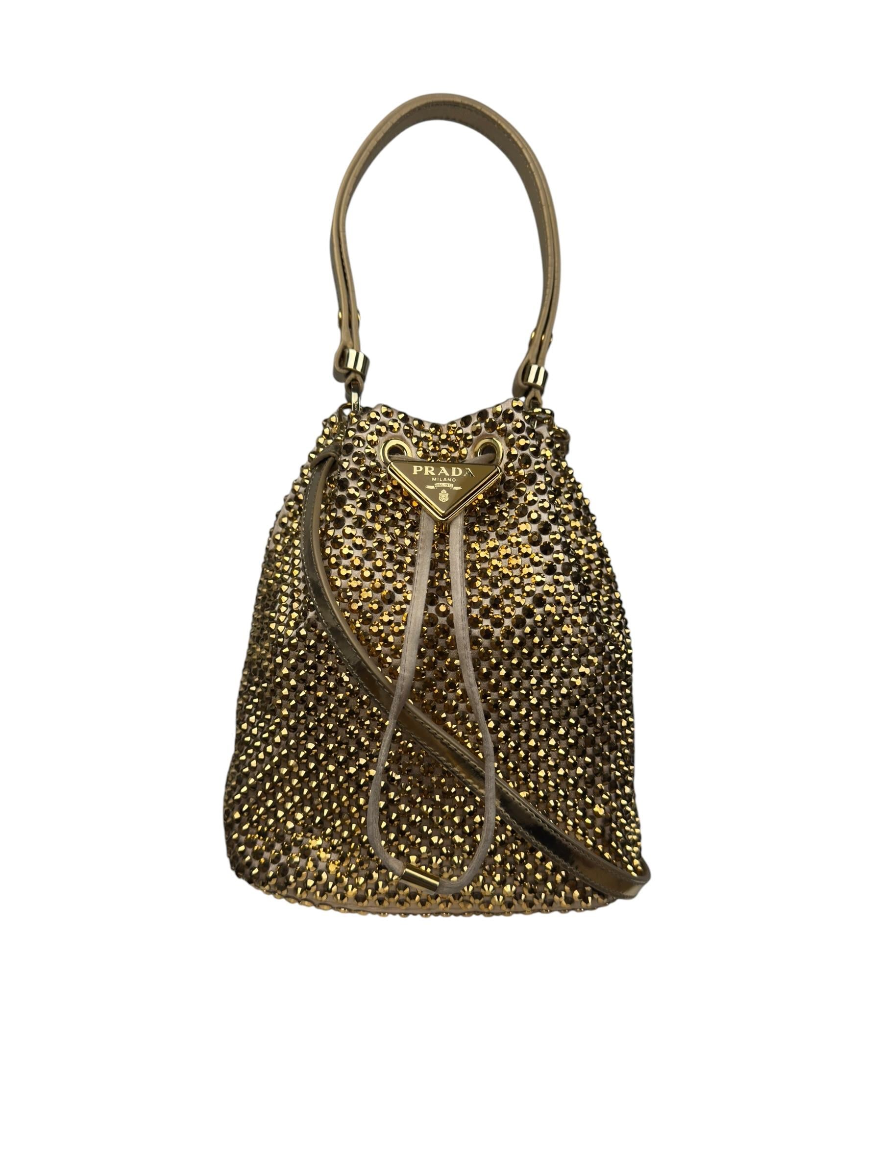 PRADA CRYSTAL EMBELLISHED  SILK BUCKET BAG