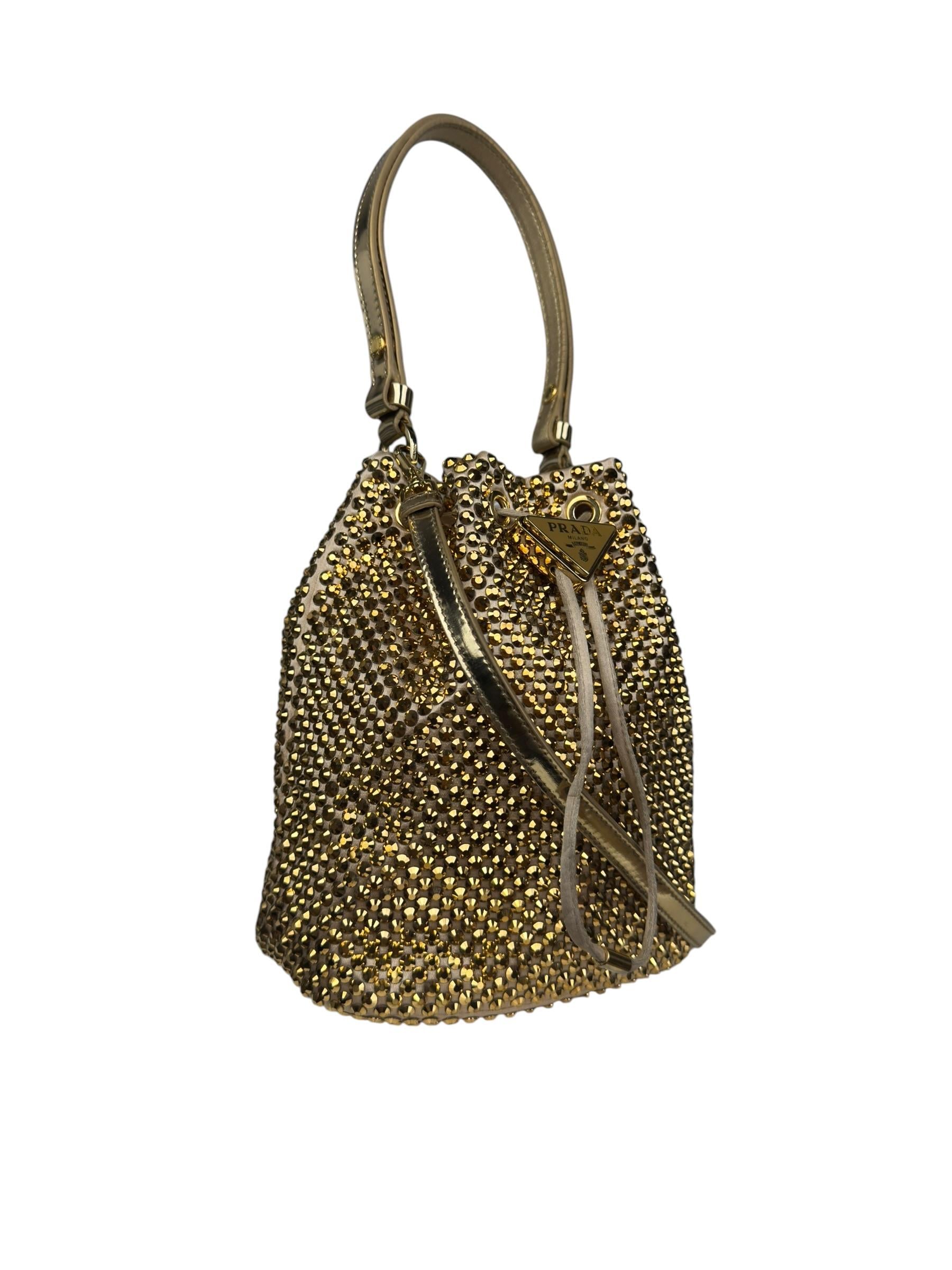 PRADA CRYSTAL EMBELLISHED  SILK BUCKET BAG