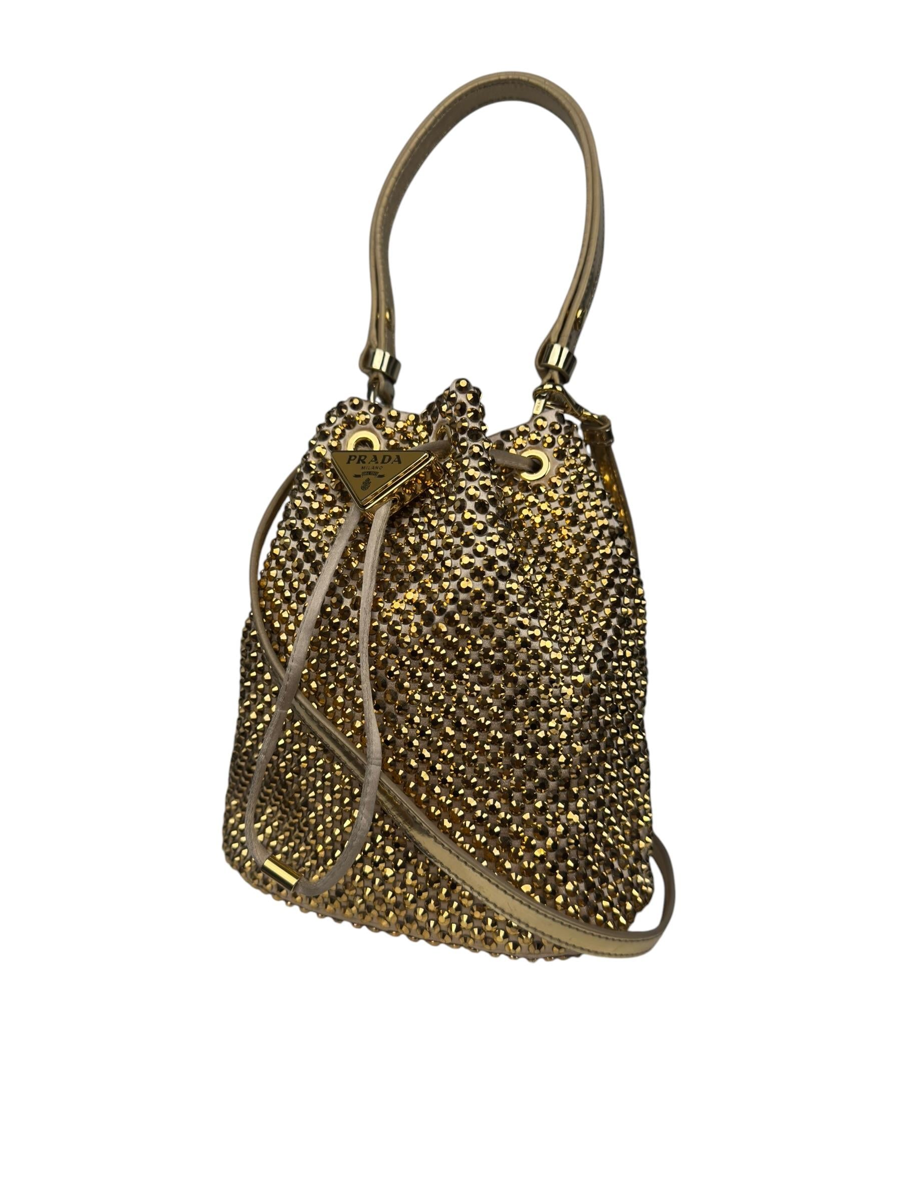 PRADA CRYSTAL EMBELLISHED  SILK BUCKET BAG