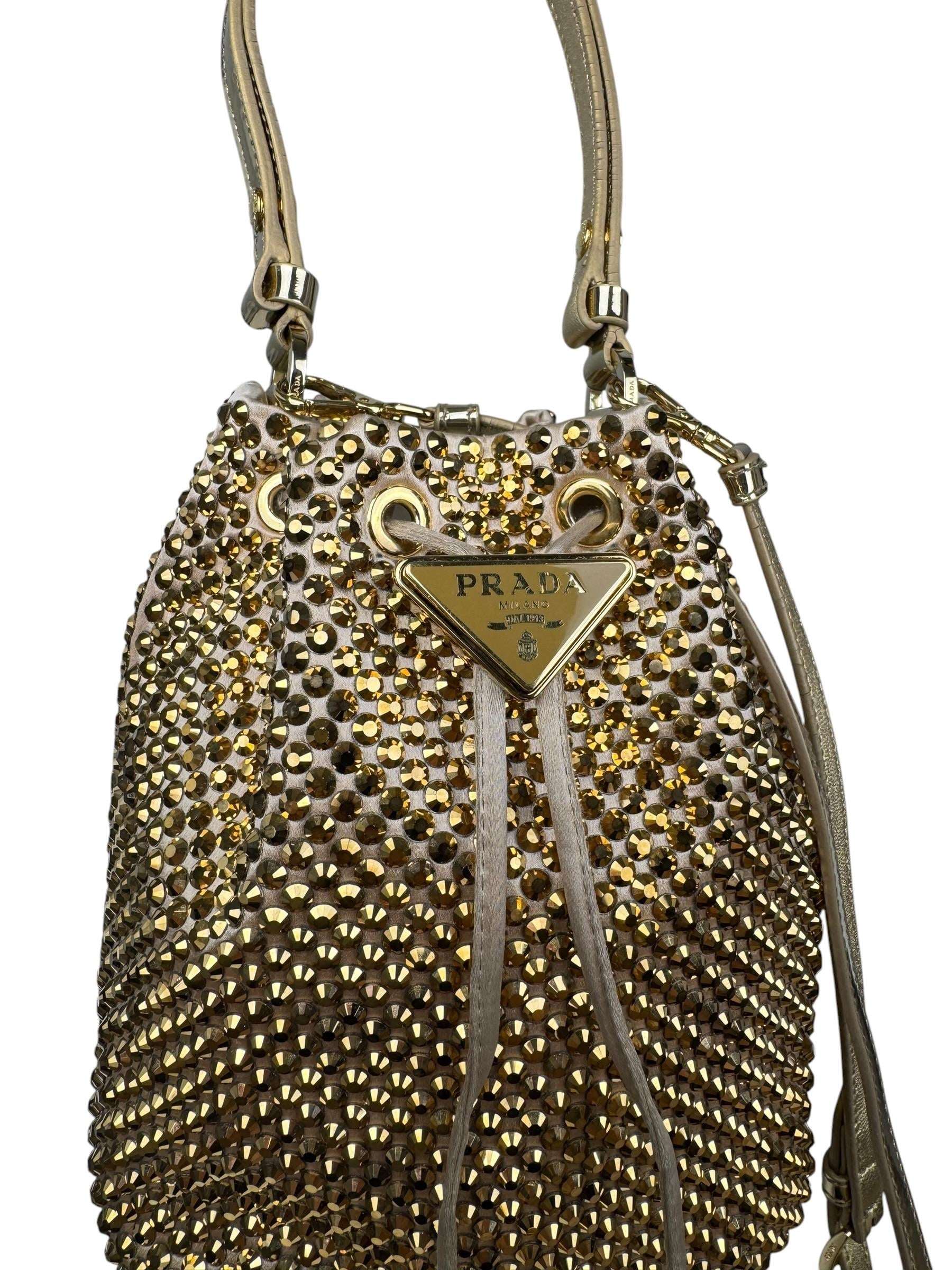 PRADA CRYSTAL EMBELLISHED  SILK BUCKET BAG
