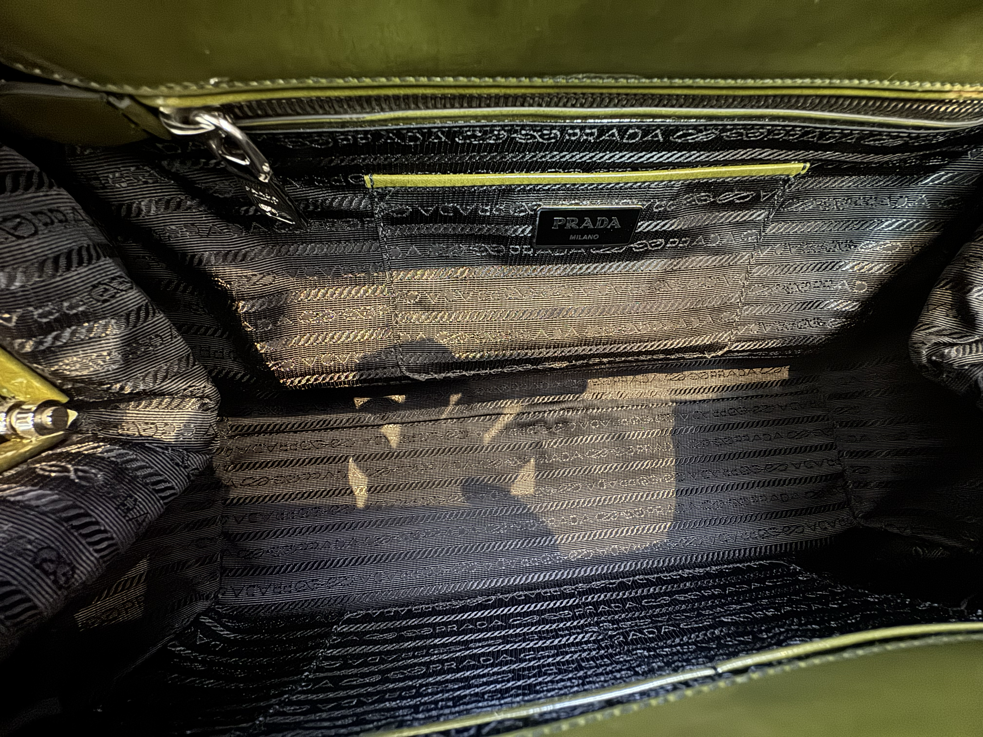PRADA GREEN SPAZZOLATO LEATHER BAG
