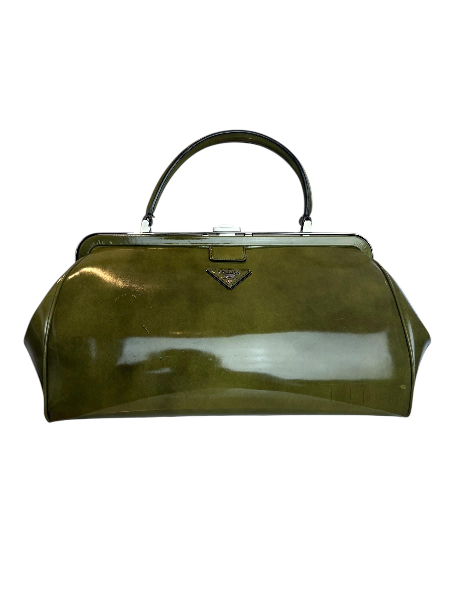 PRADA GREEN SPAZZOLATO LEATHER BAG