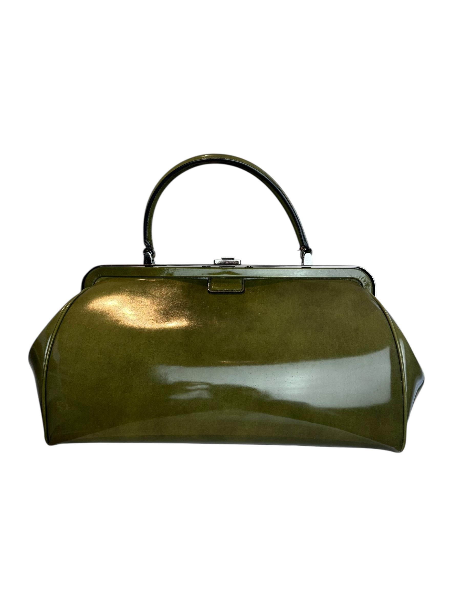 PRADA GREEN SPAZZOLATO LEATHER BAG