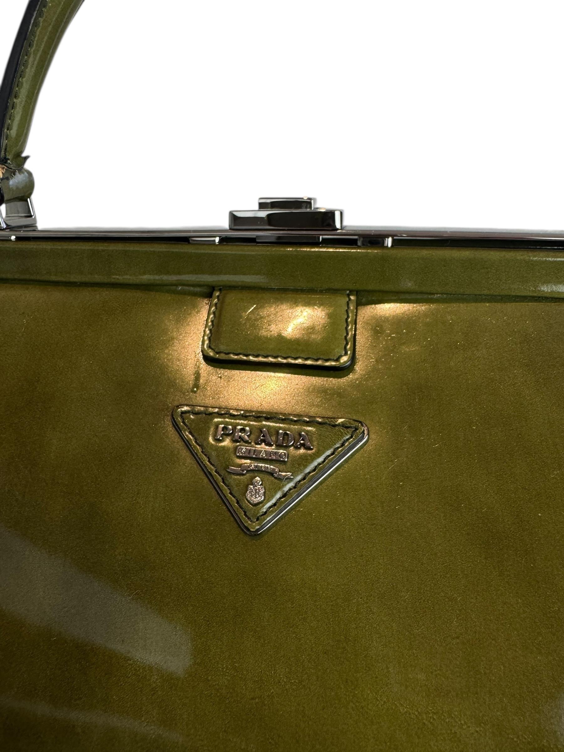 PRADA GREEN SPAZZOLATO LEATHER BAG