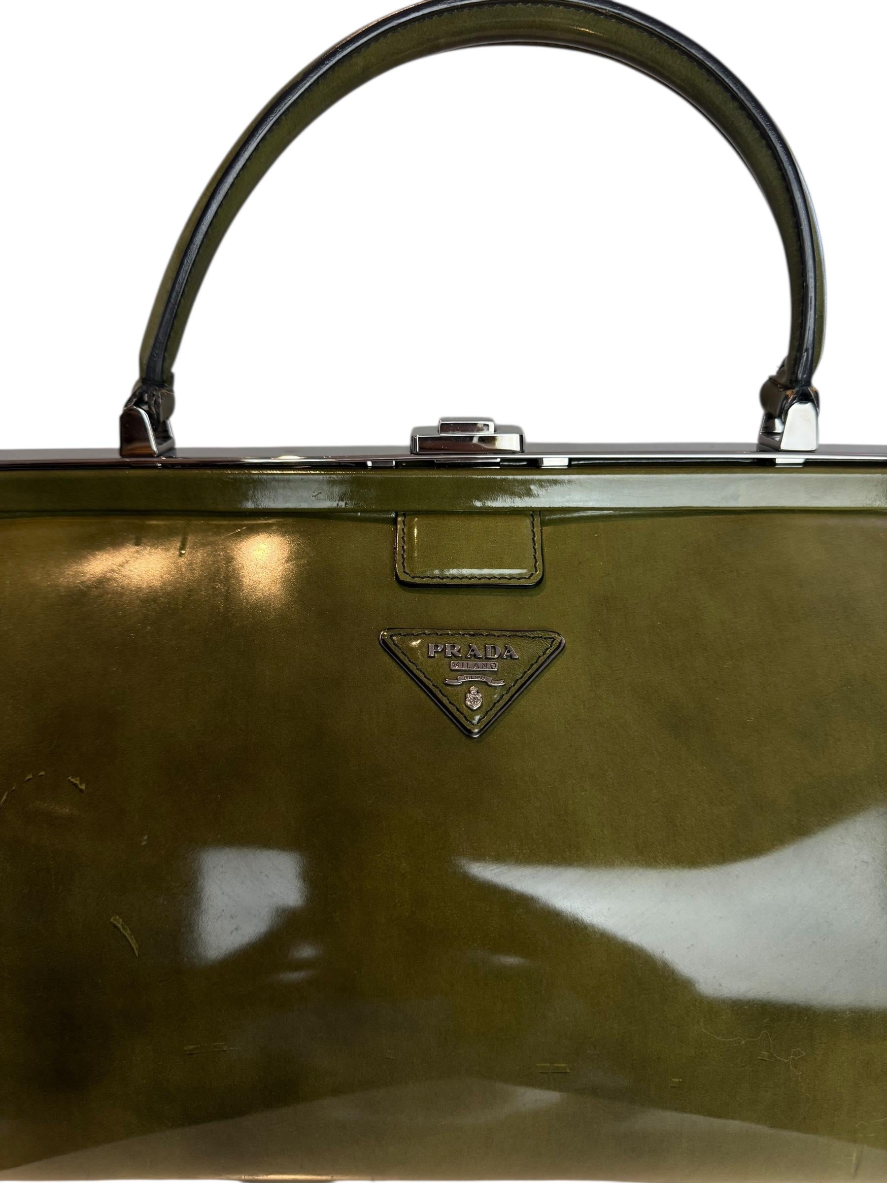 PRADA GREEN SPAZZOLATO LEATHER BAG