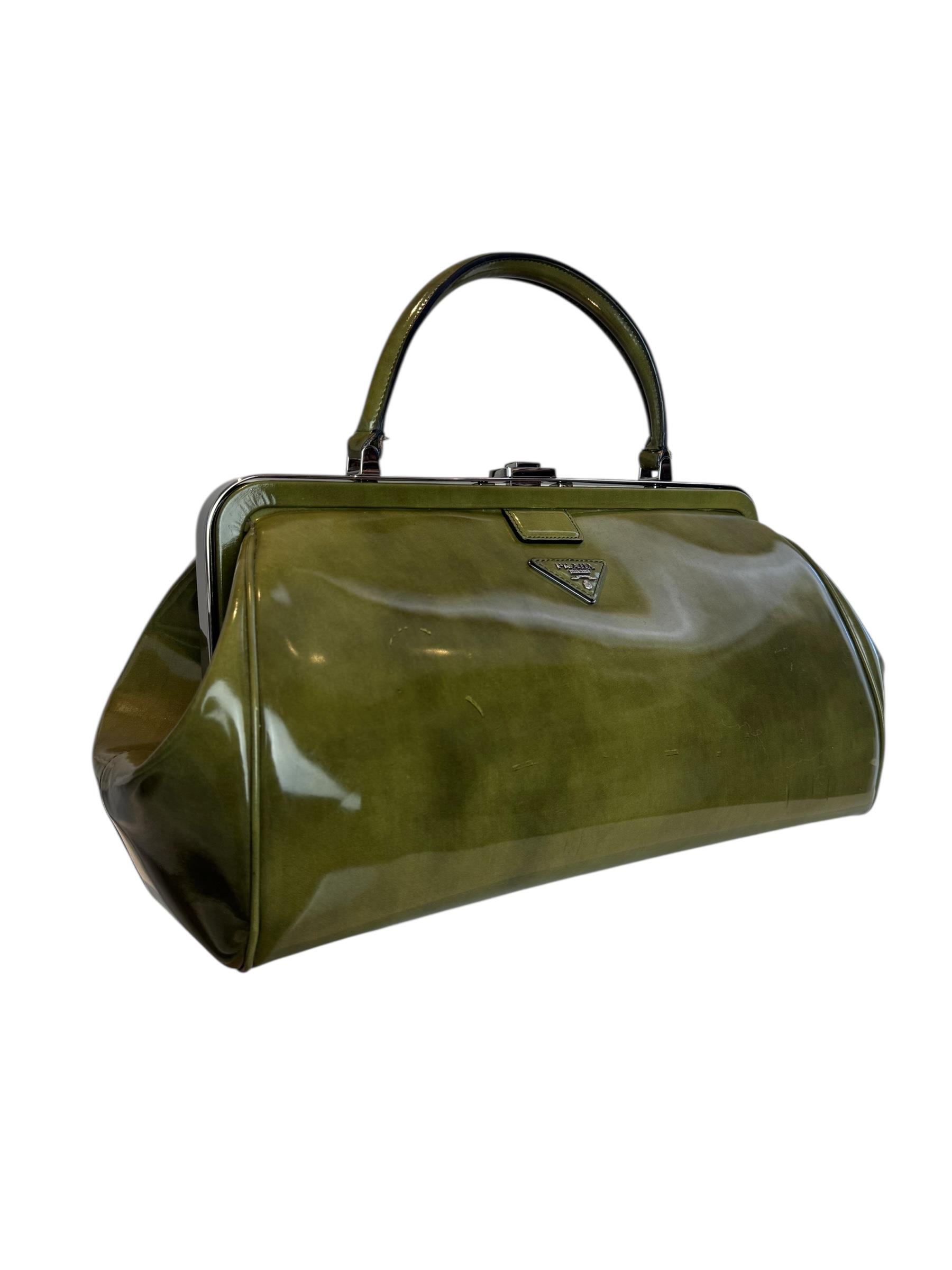 PRADA GREEN SPAZZOLATO LEATHER BAG