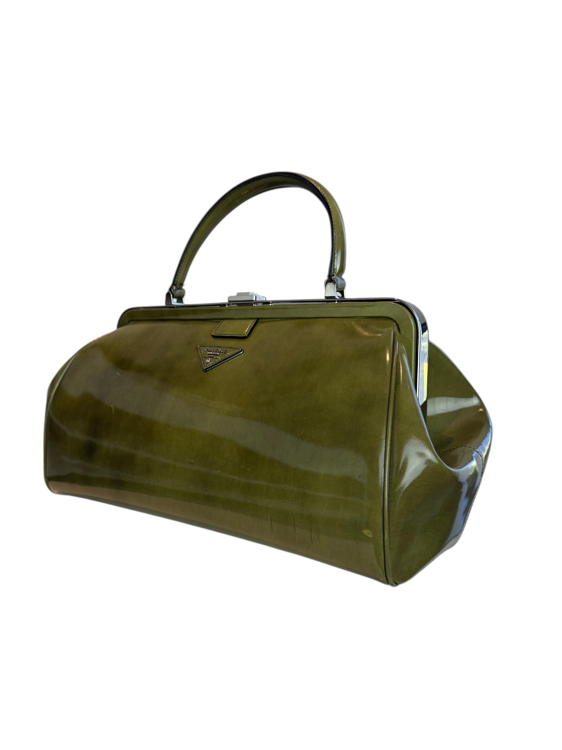 PRADA GREEN SPAZZOLATO LEATHER BAG