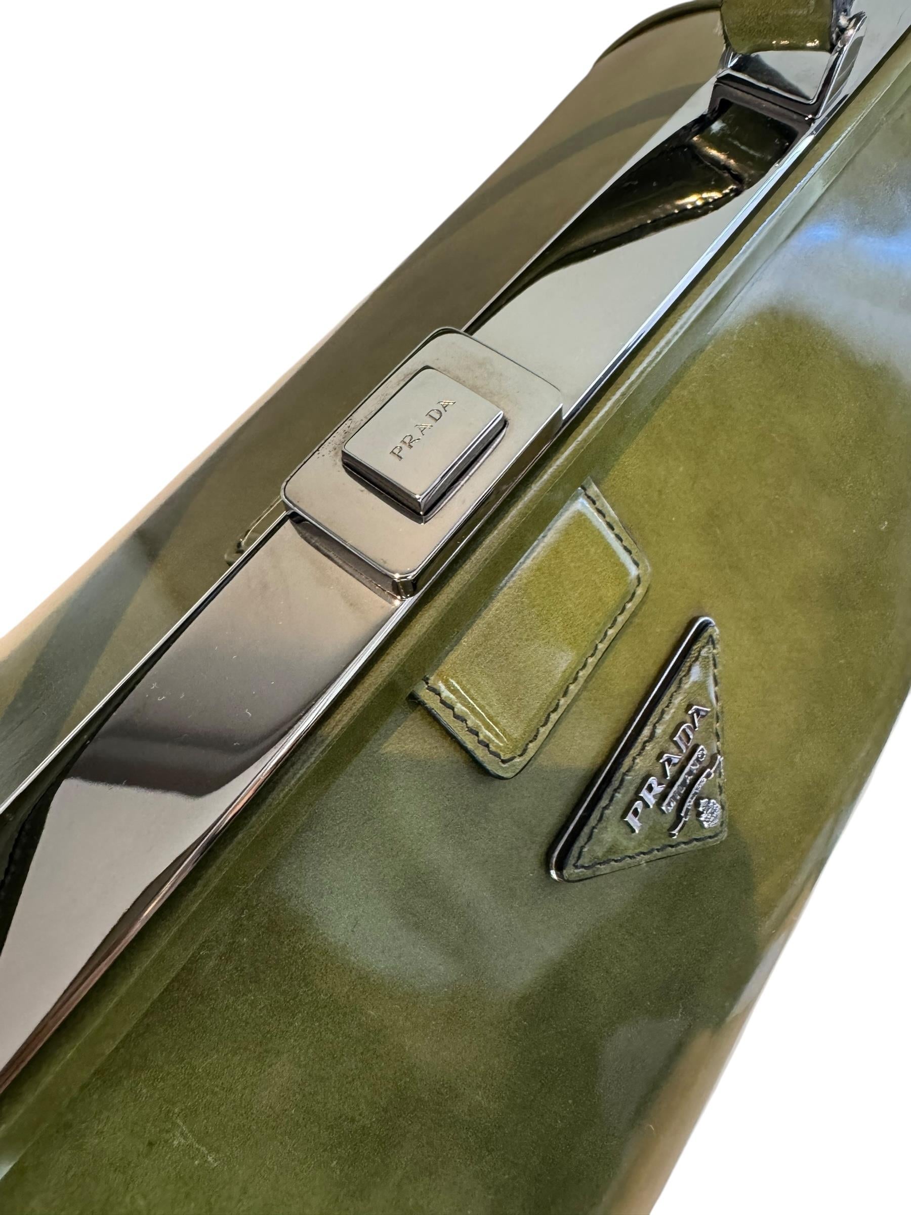 PRADA GREEN SPAZZOLATO LEATHER BAG