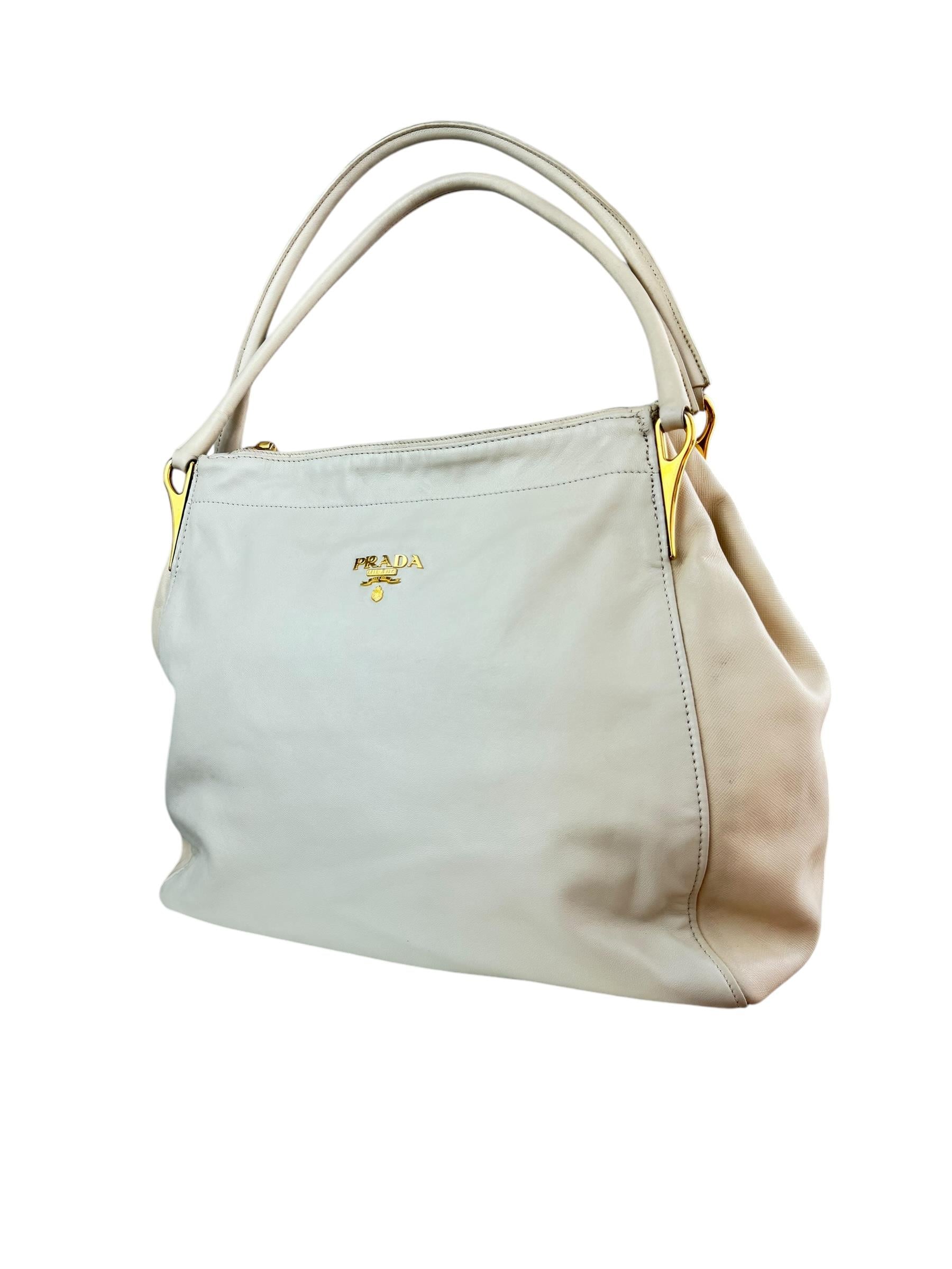 PRADA IVORY VITELLO DAINO OMUZ CANTASI