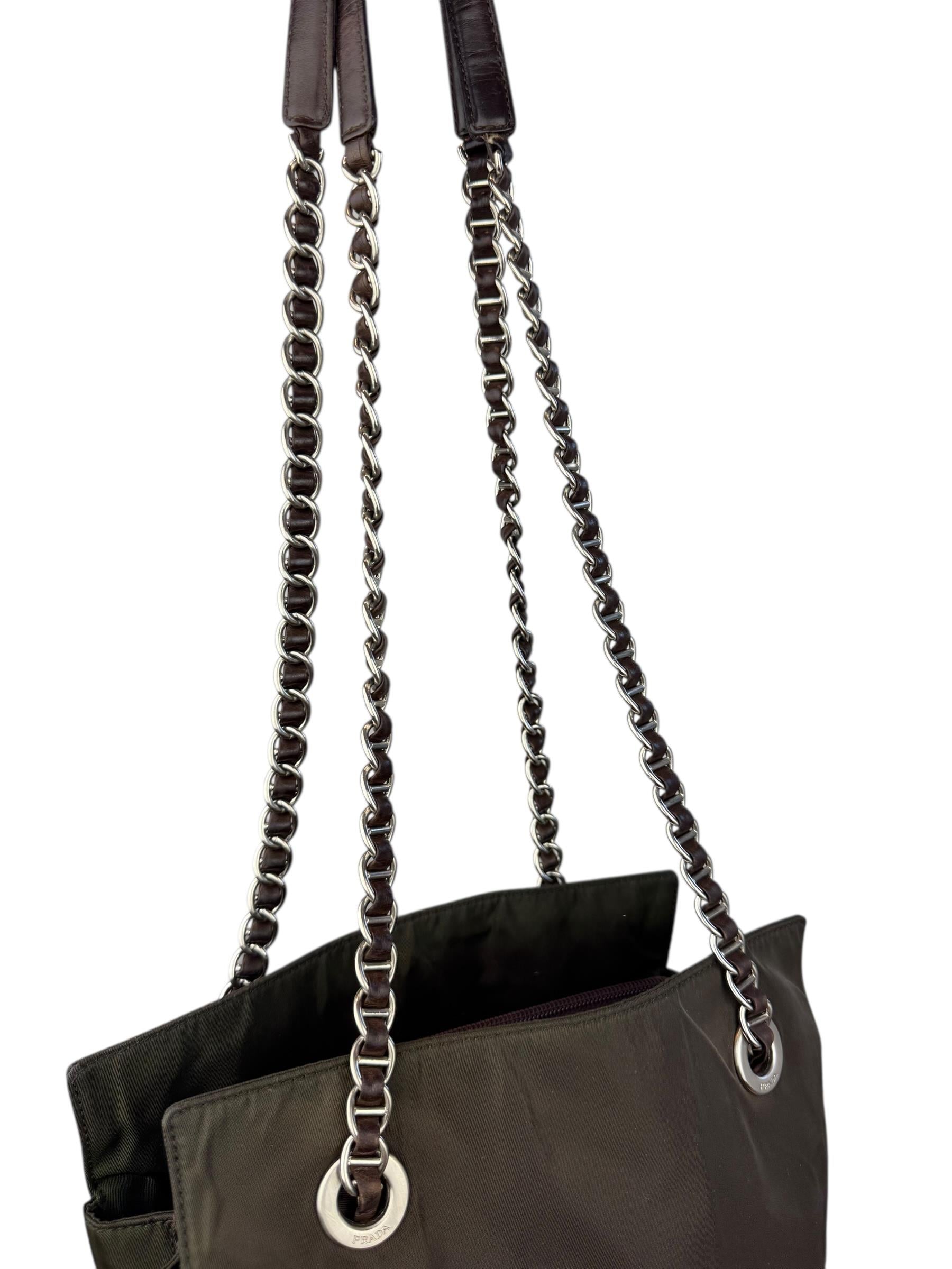 PRADA KHAKI NYLON TOTE BAG