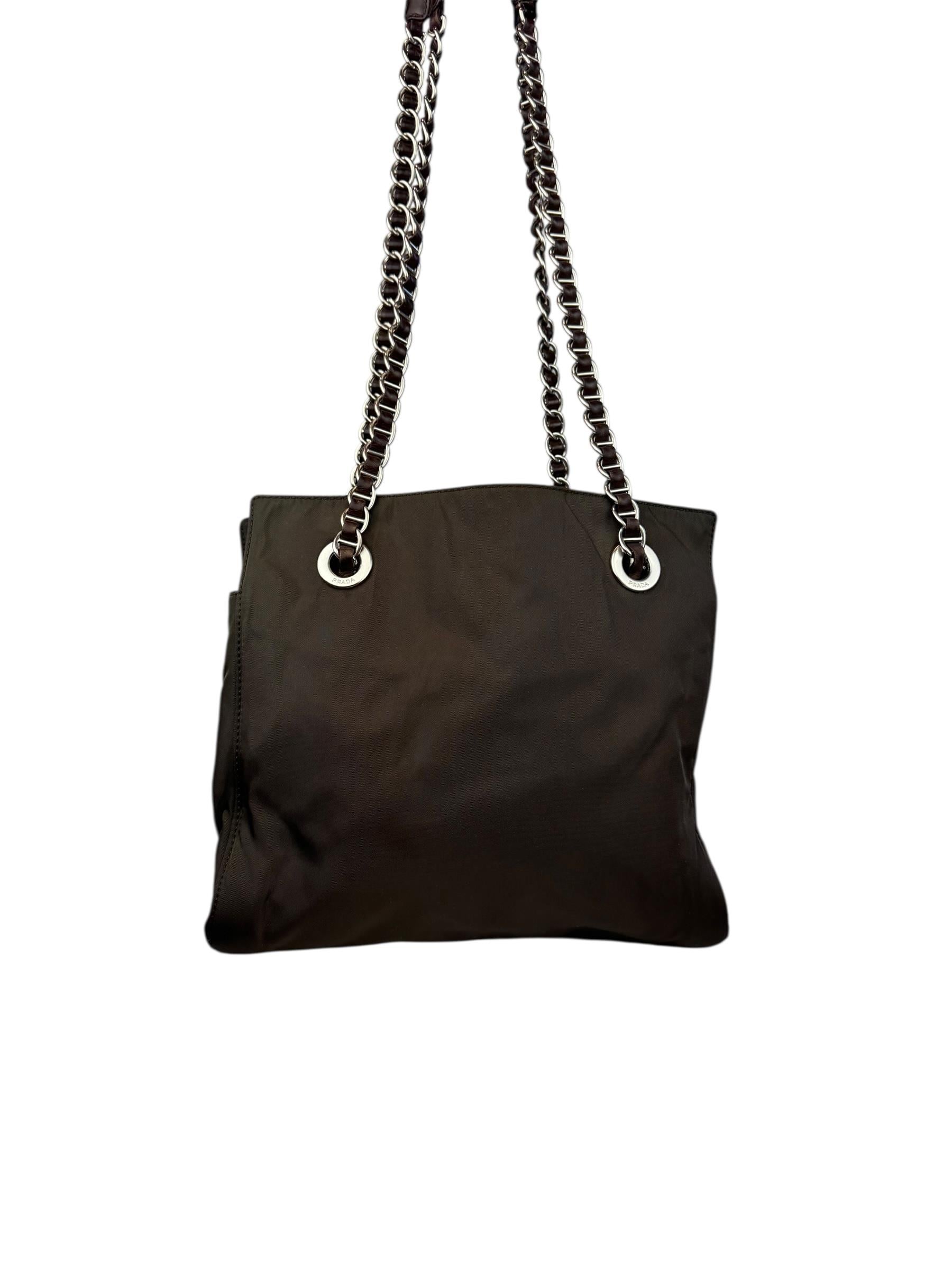 PRADA KHAKI NYLON TOTE BAG
