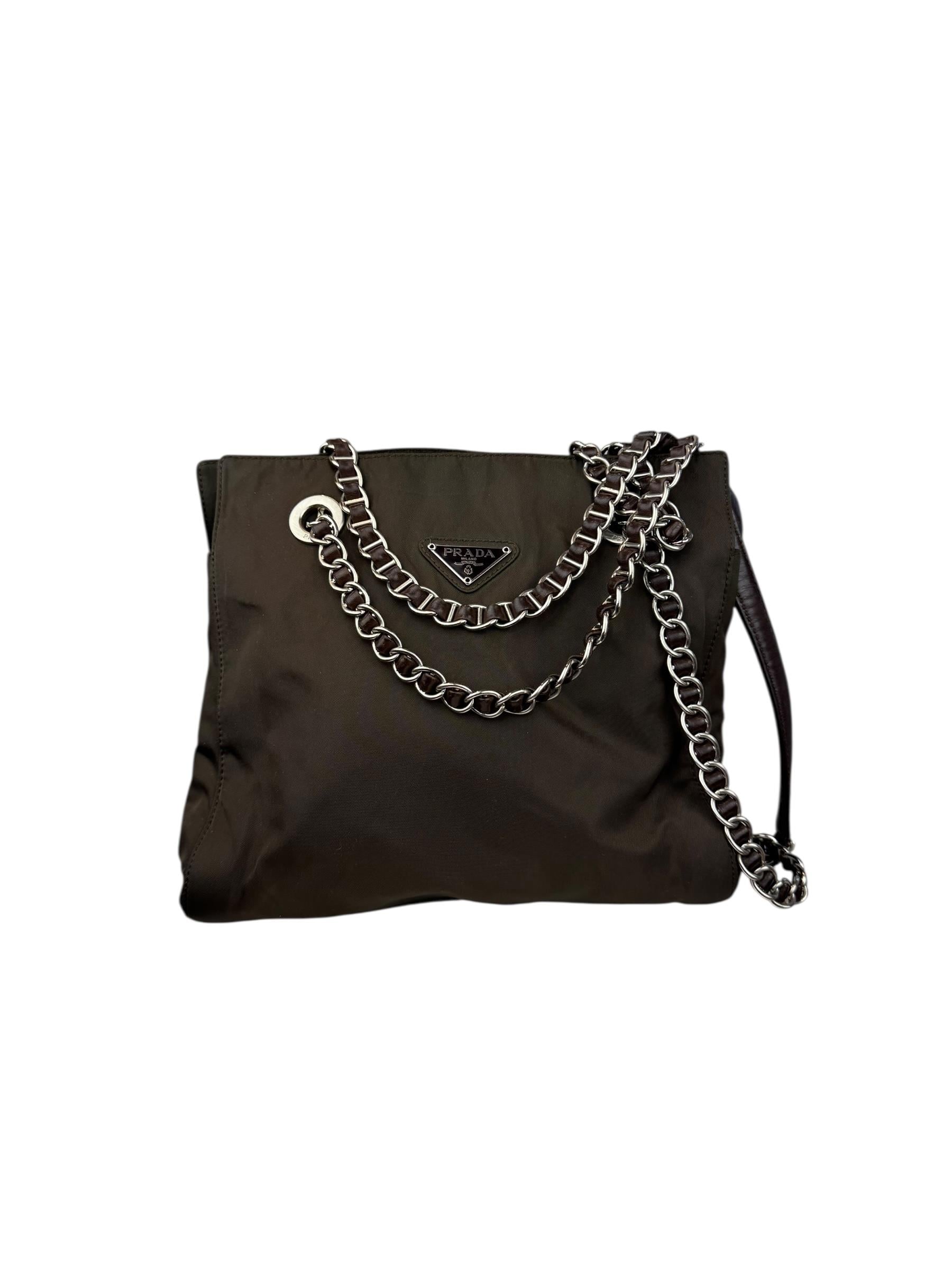 PRADA KHAKI NYLON TOTE BAG