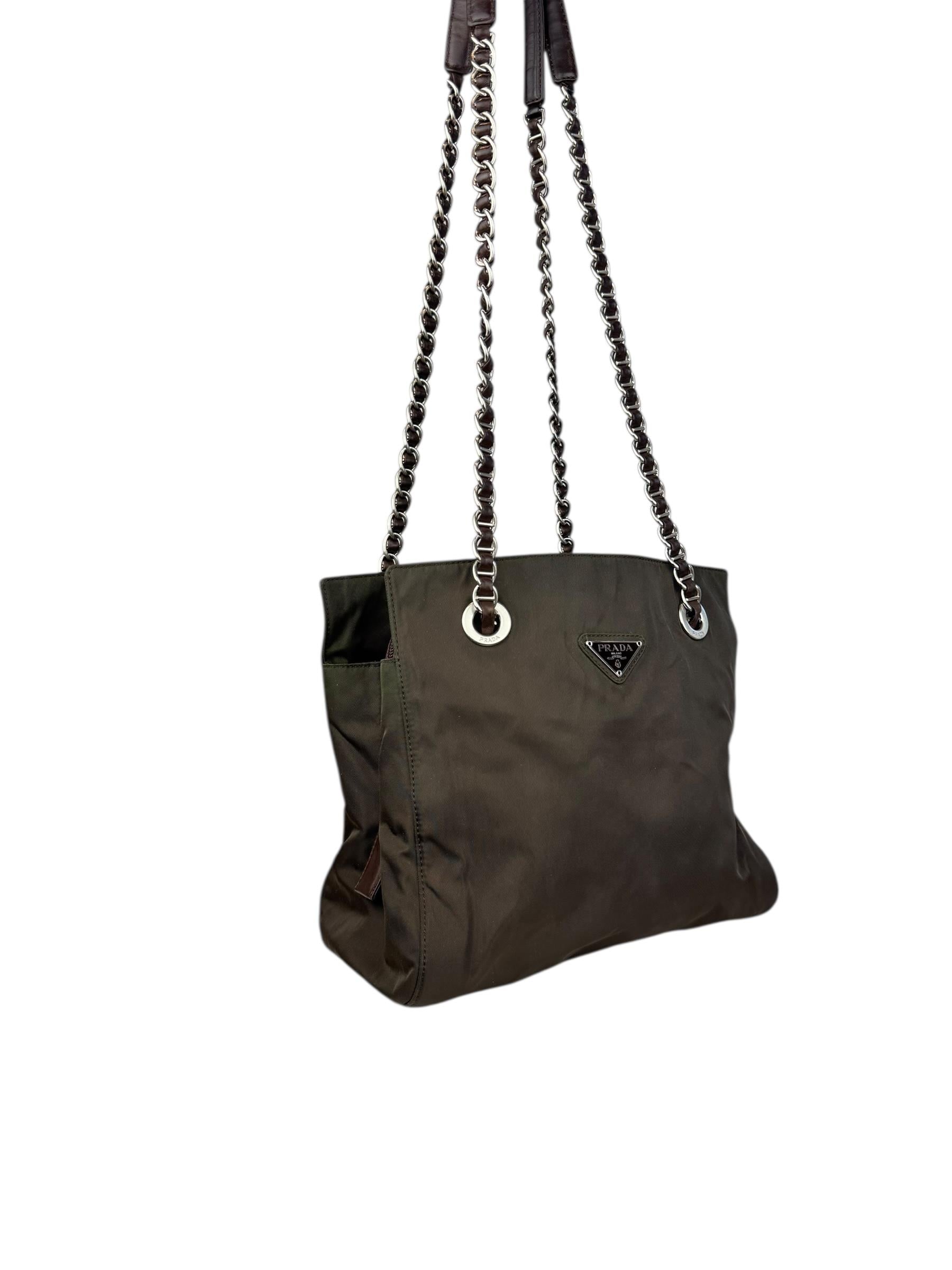 PRADA KHAKI NYLON TOTE BAG