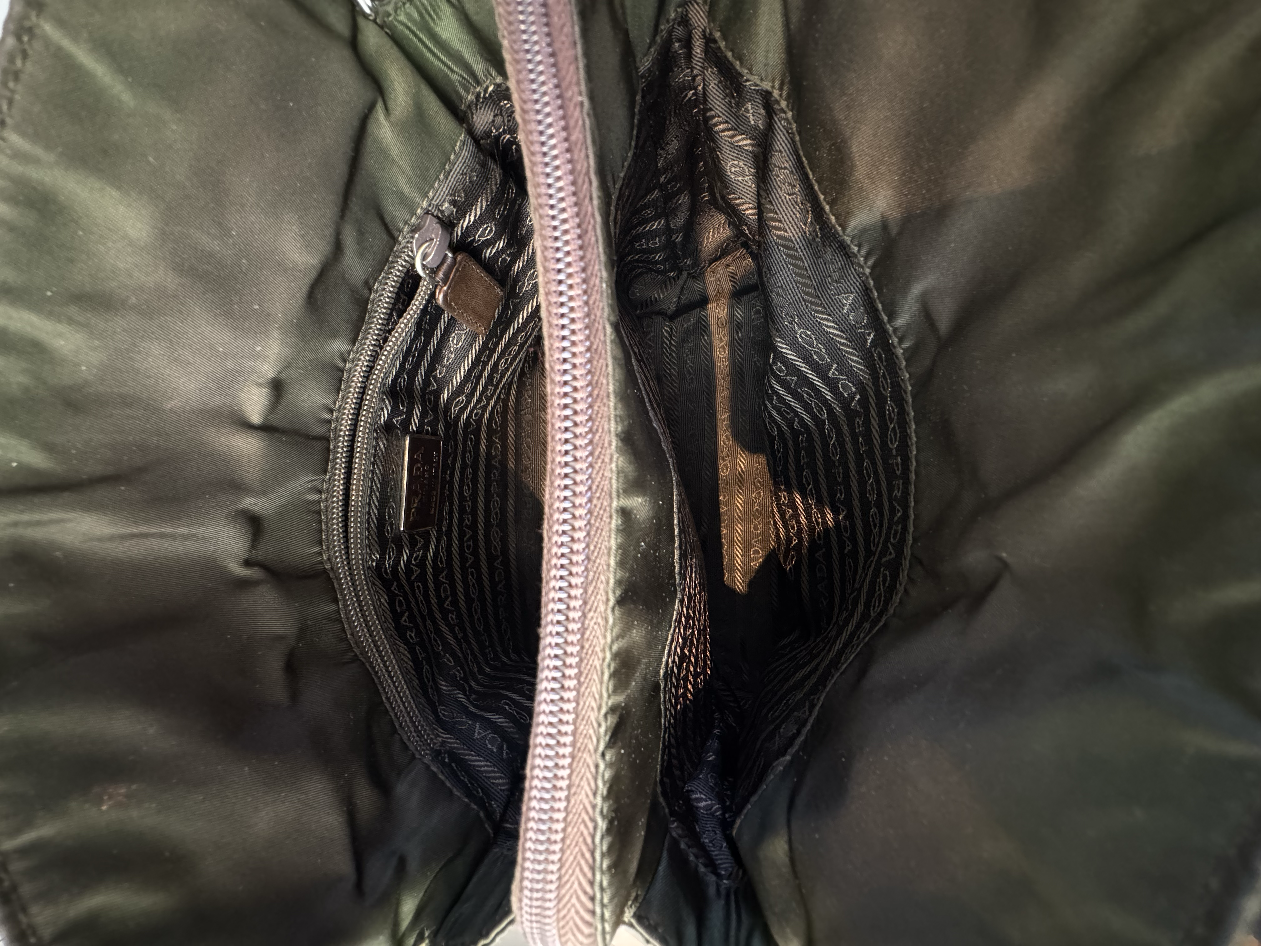 PRADA KHAKI NYLON TOTE BAG