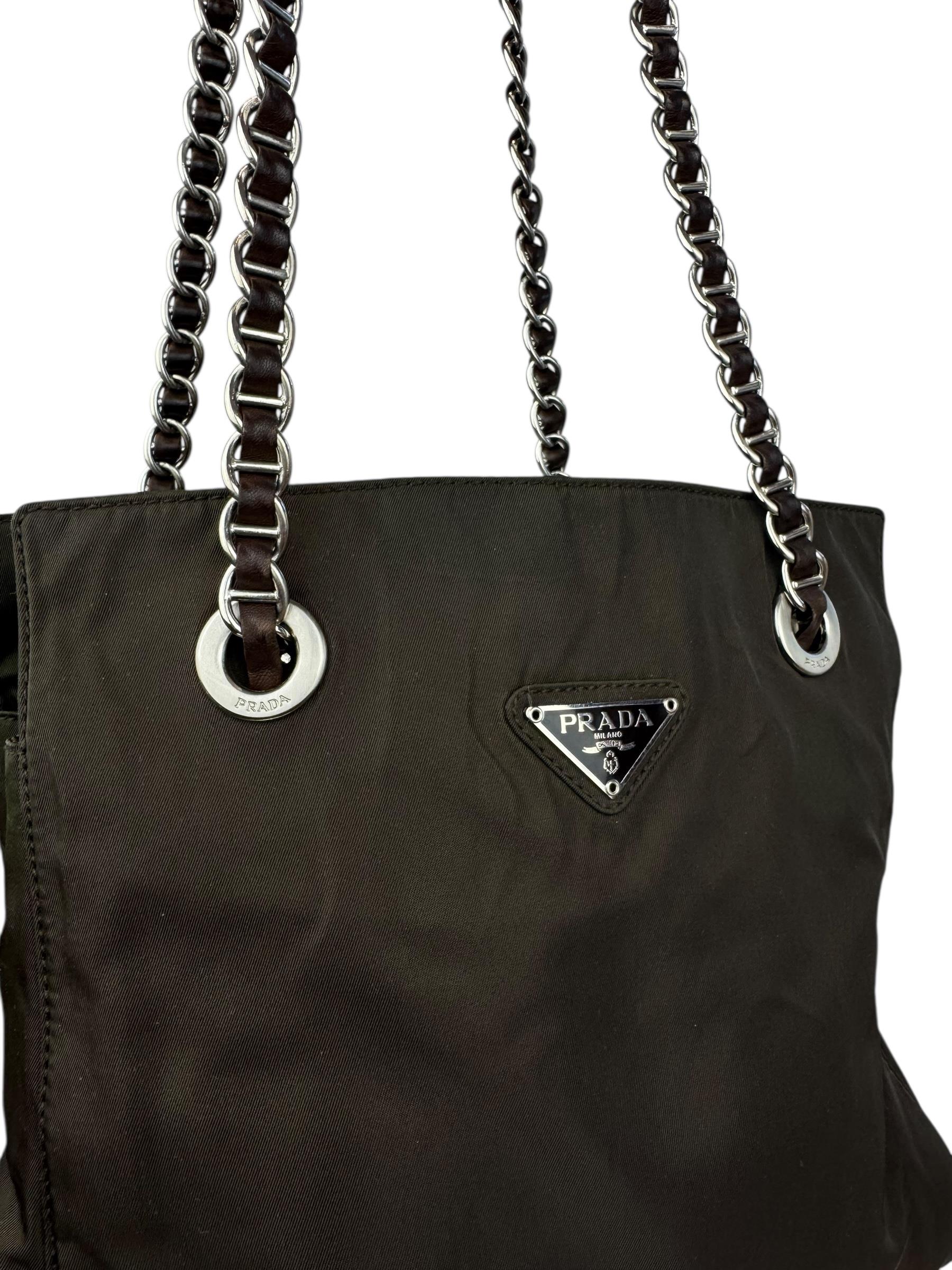 PRADA KHAKI NYLON TOTE BAG