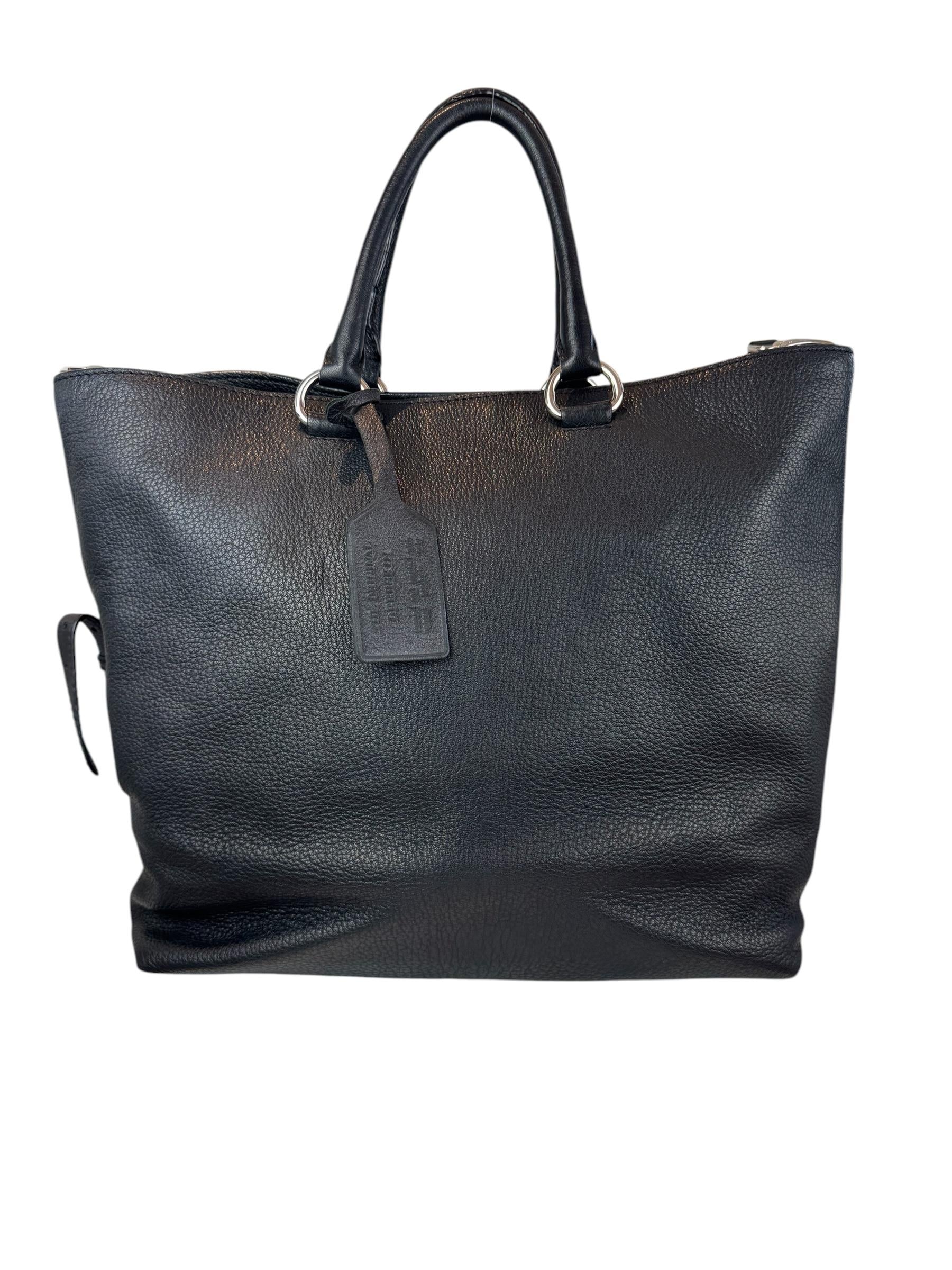 PRADA LEATHER BLACK TOTE BAG