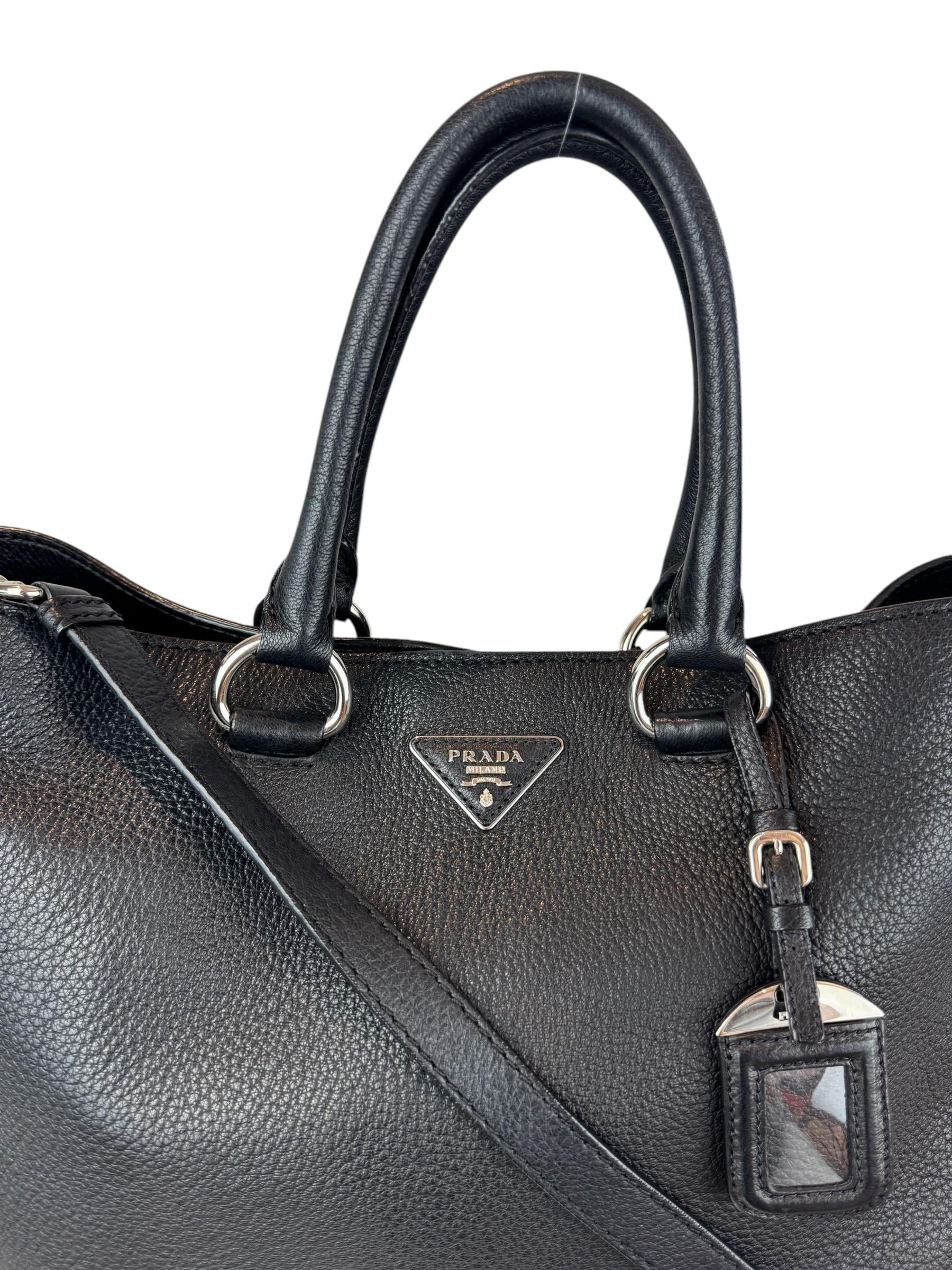 PRADA LEATHER BLACK TOTE BAG
