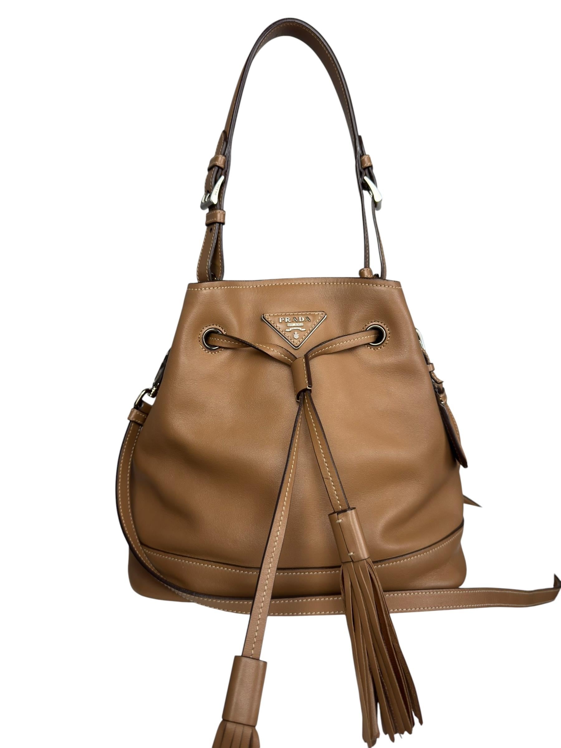 PRADA LEATHER BUCKET BAG