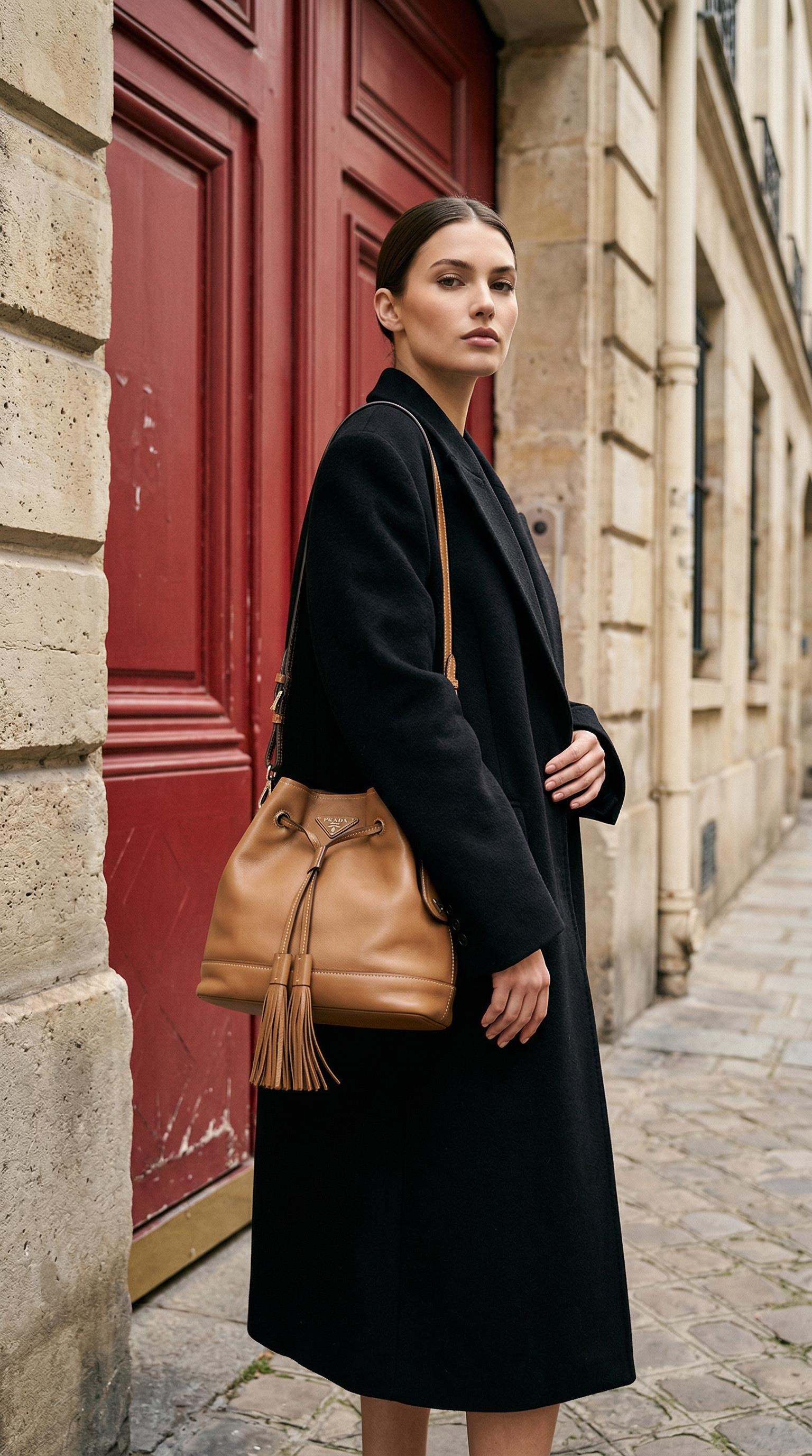 PRADA LEATHER BUCKET BAG