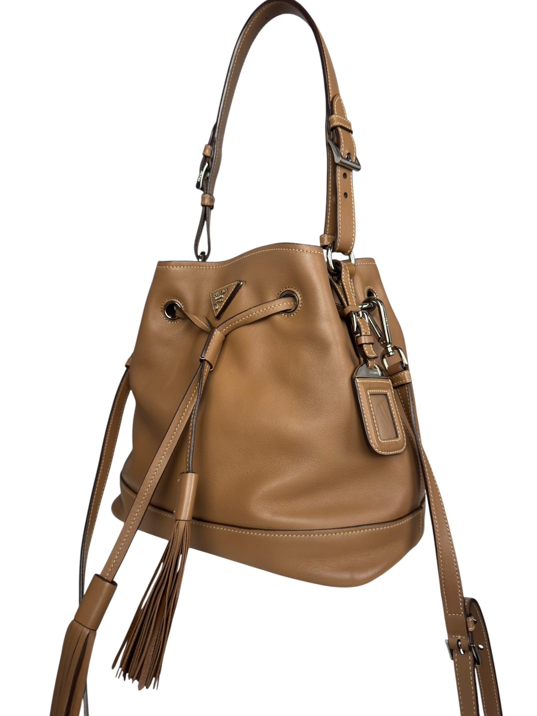 PRADA LEATHER BUCKET BAG