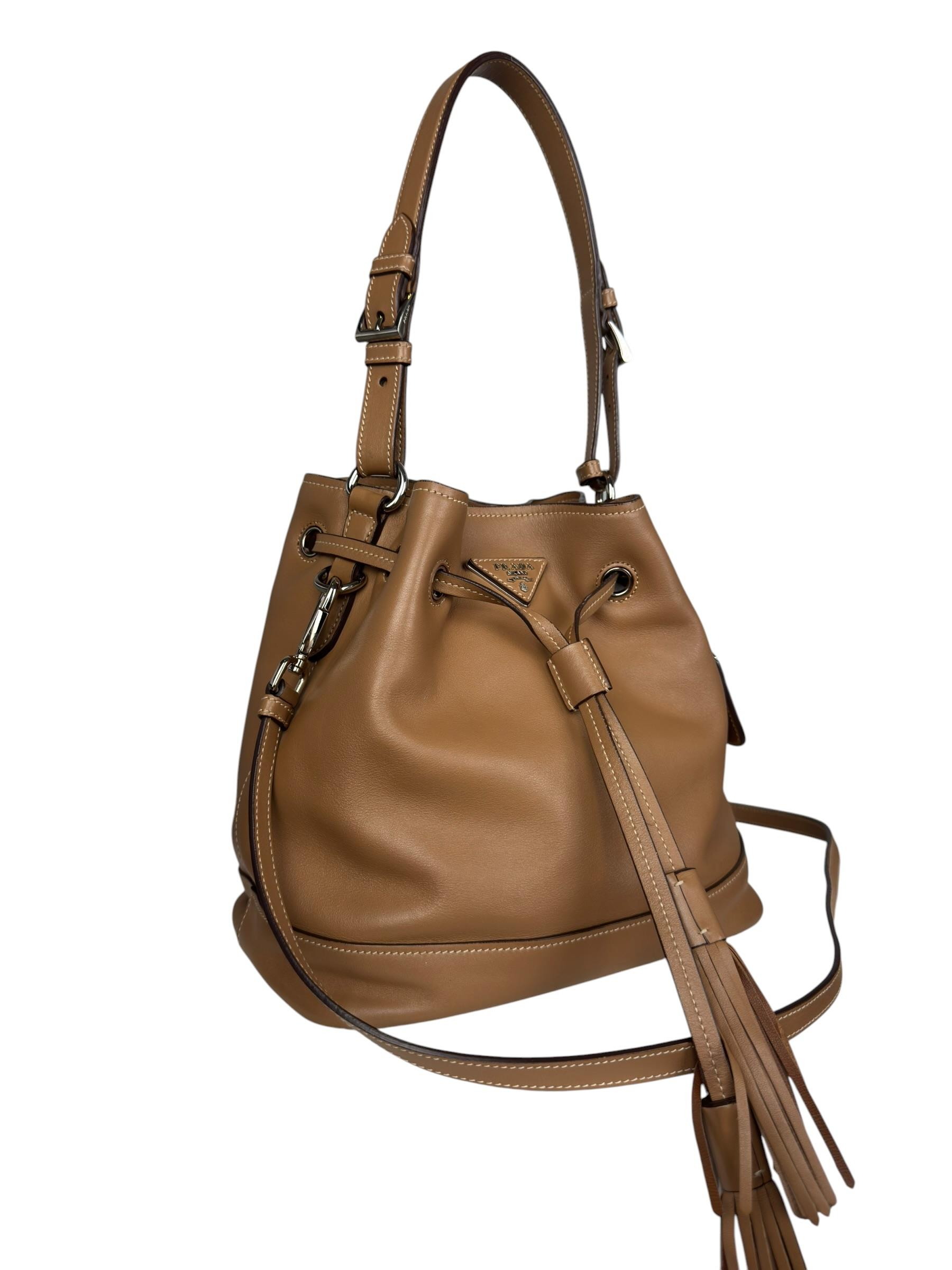 PRADA LEATHER BUCKET BAG