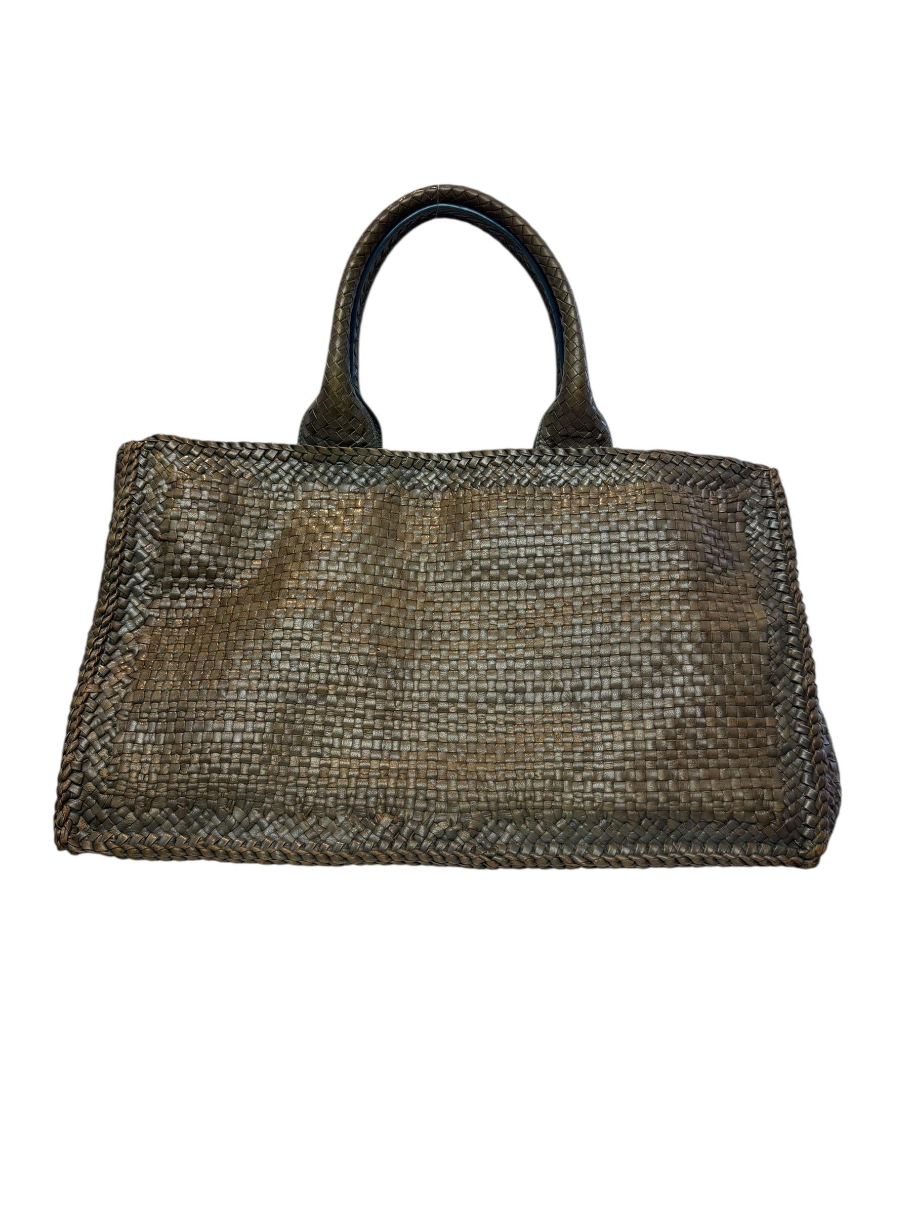 PRADA MEDIUM GOATSKIN WOVEN MADRAS TOTE
