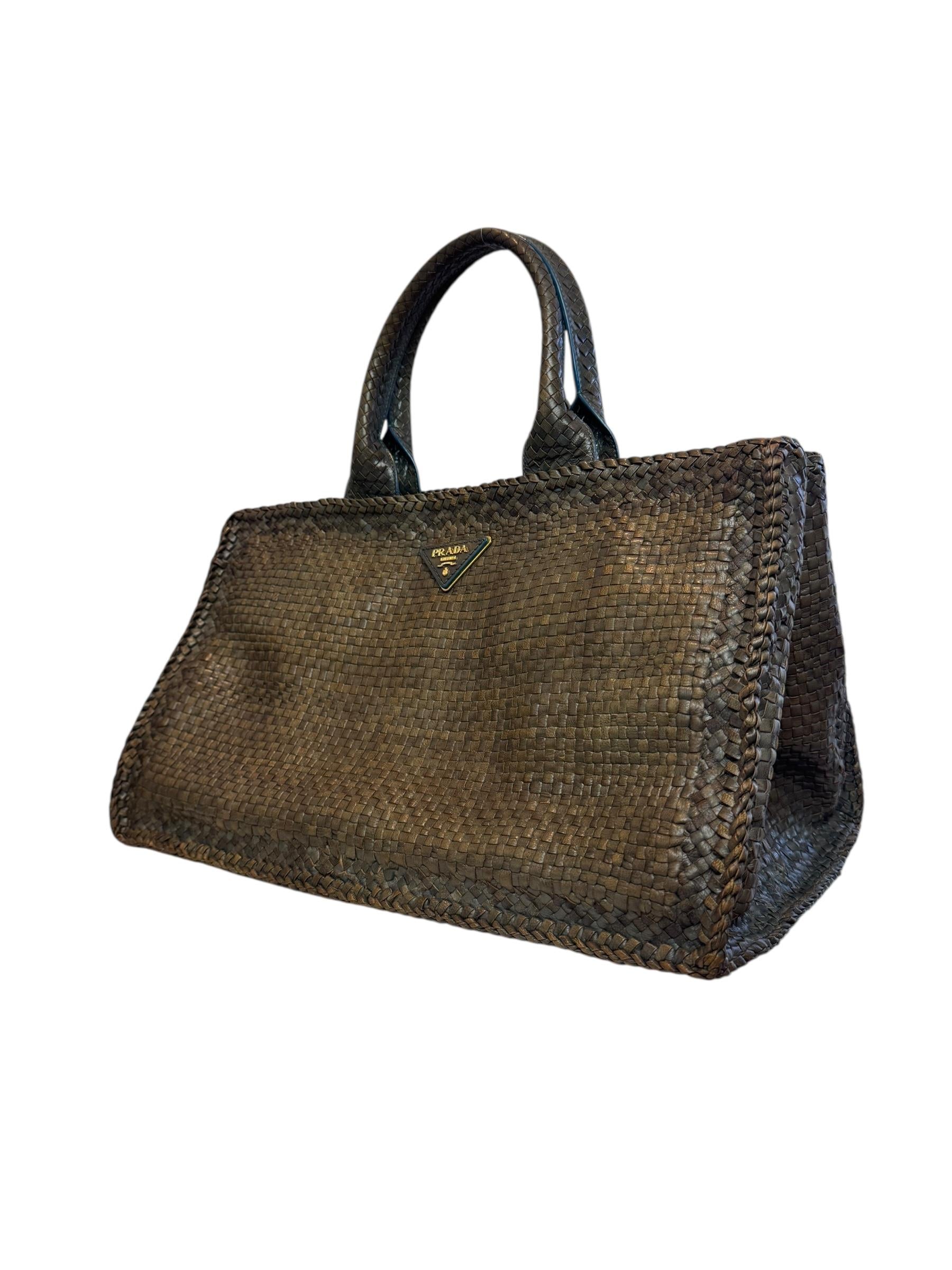 PRADA MEDIUM GOATSKIN WOVEN MADRAS TOTE