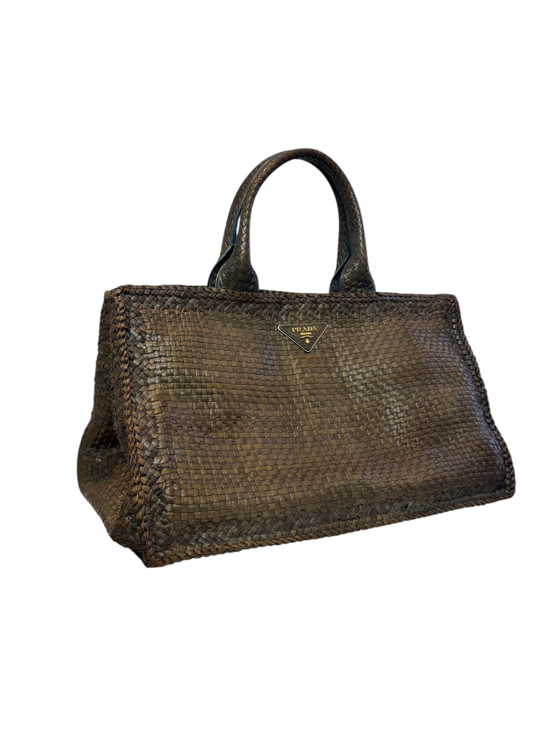 PRADA MEDIUM GOATSKIN WOVEN MADRAS TOTE