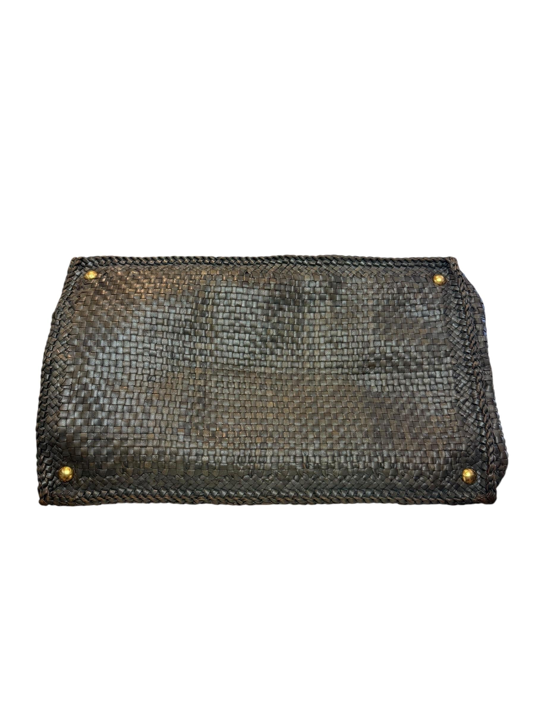 PRADA MEDIUM GOATSKIN WOVEN MADRAS TOTE