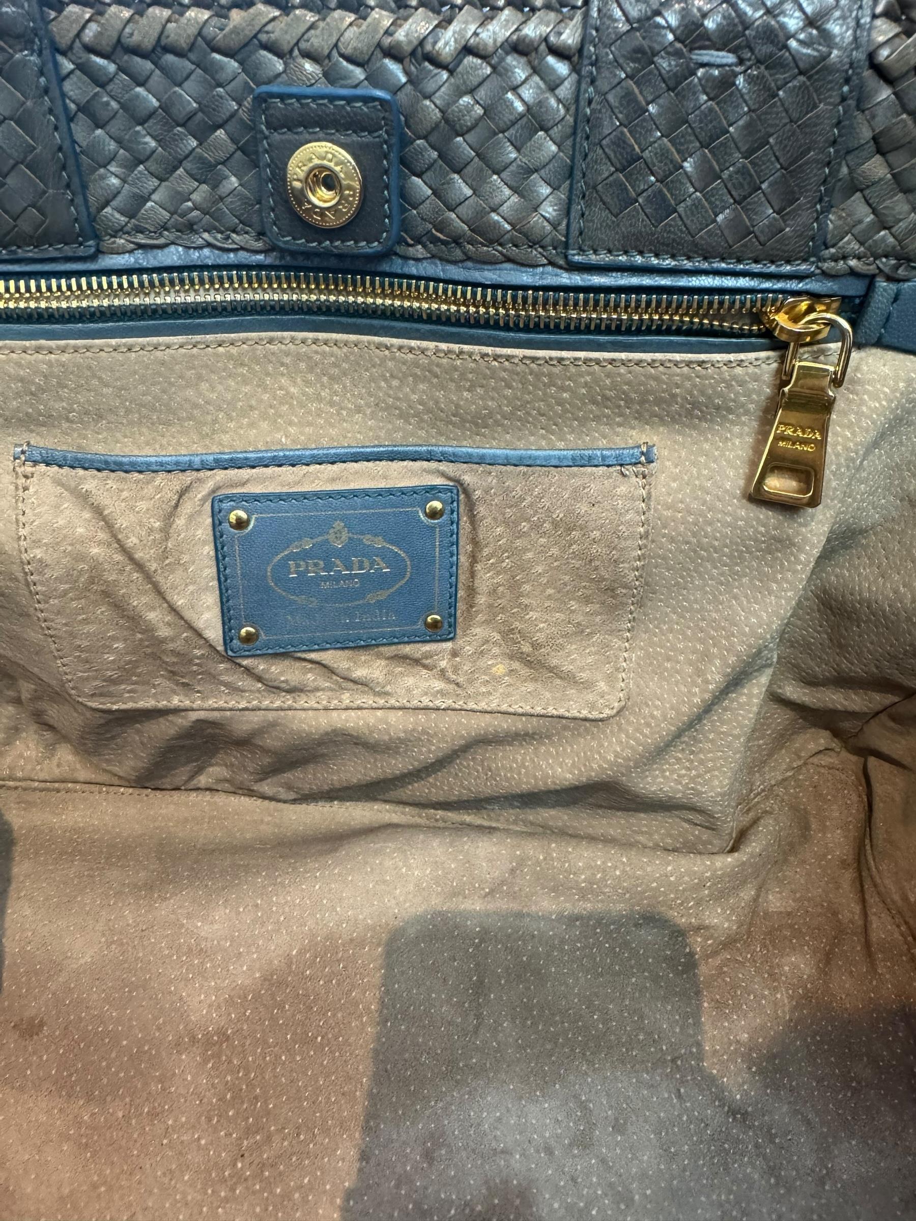 PRADA MEDIUM GOATSKIN WOVEN MADRAS TOTE