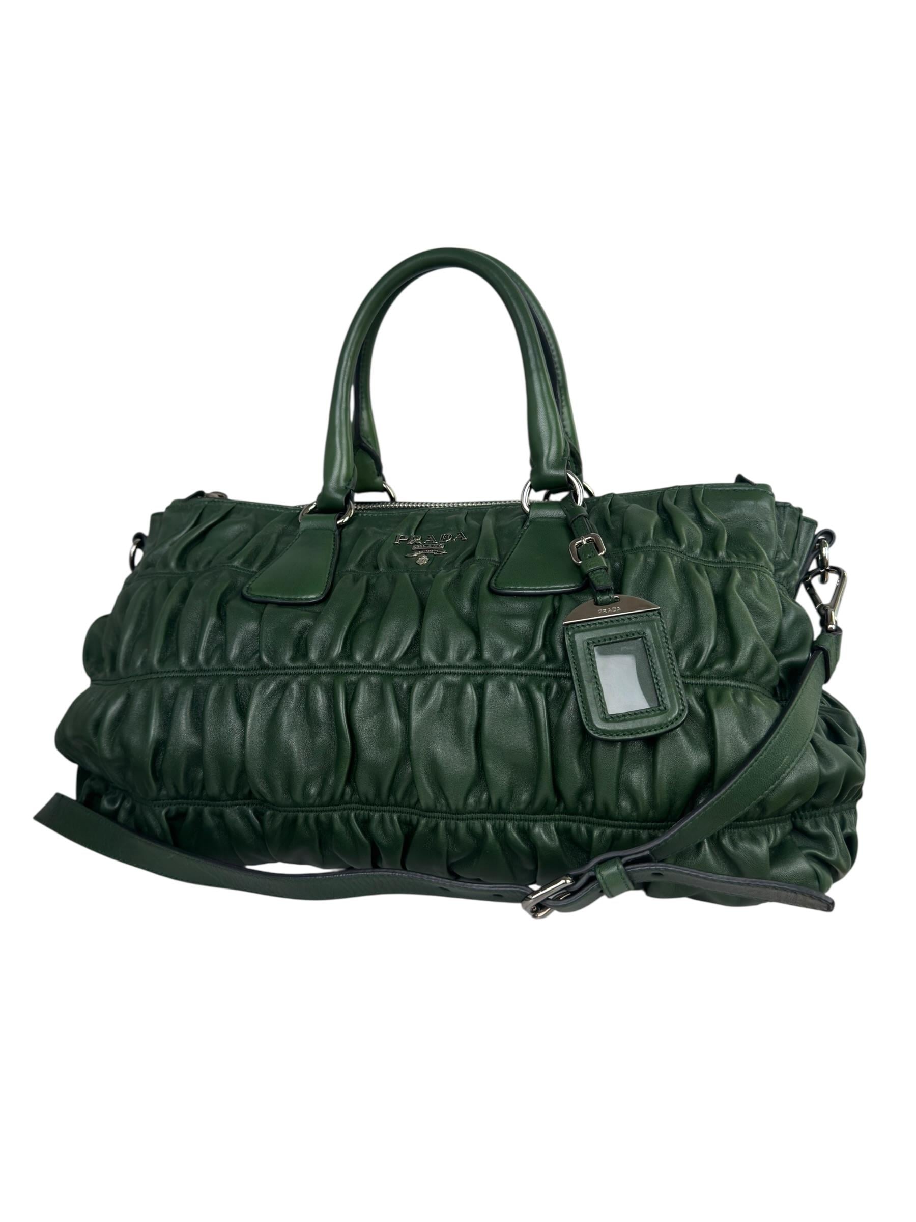PRADA MEDIUM GREEN NAPPA GAUFRE TOTE BAG