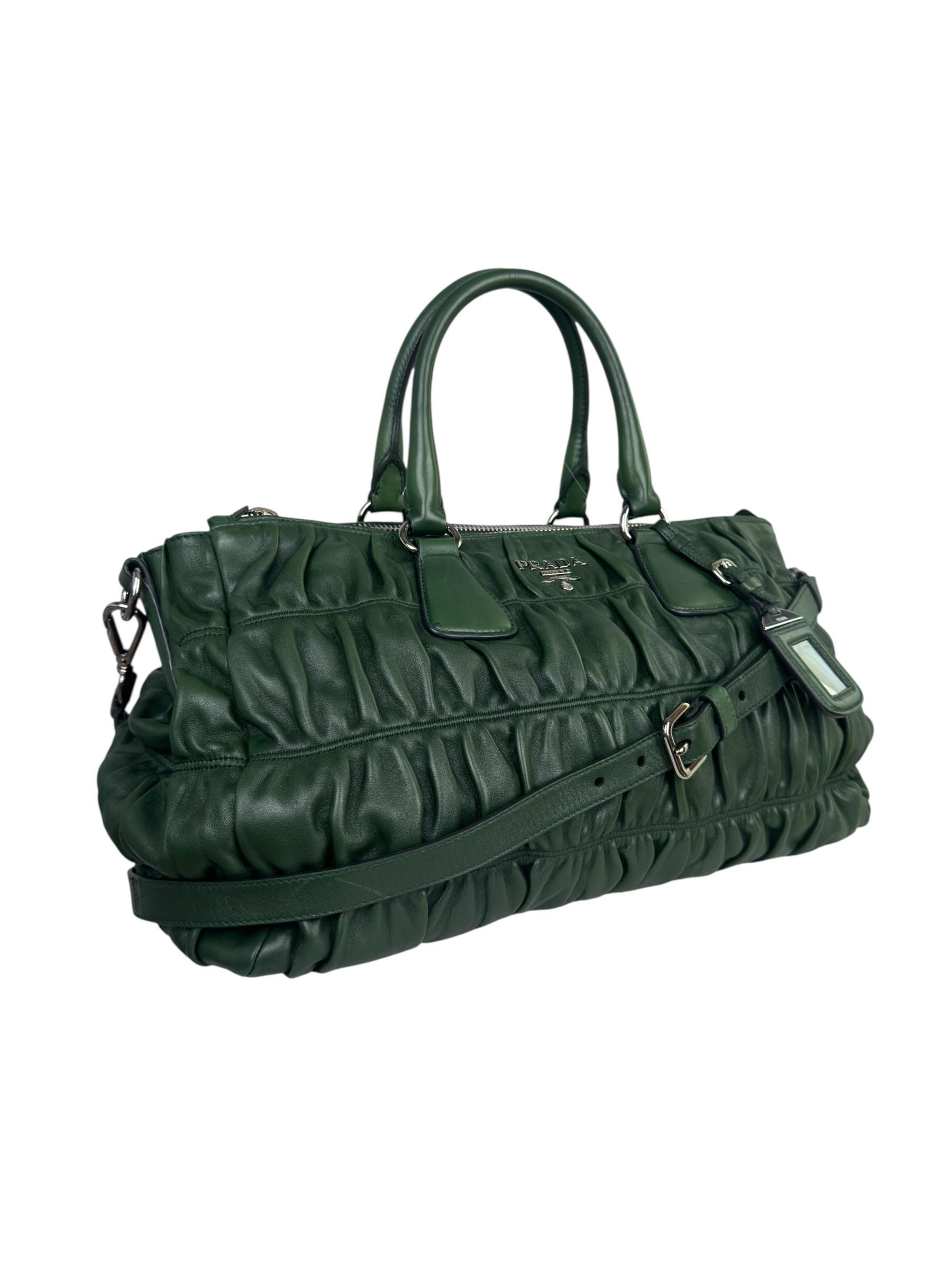 PRADA MEDIUM GREEN NAPPA GAUFRE TOTE BAG