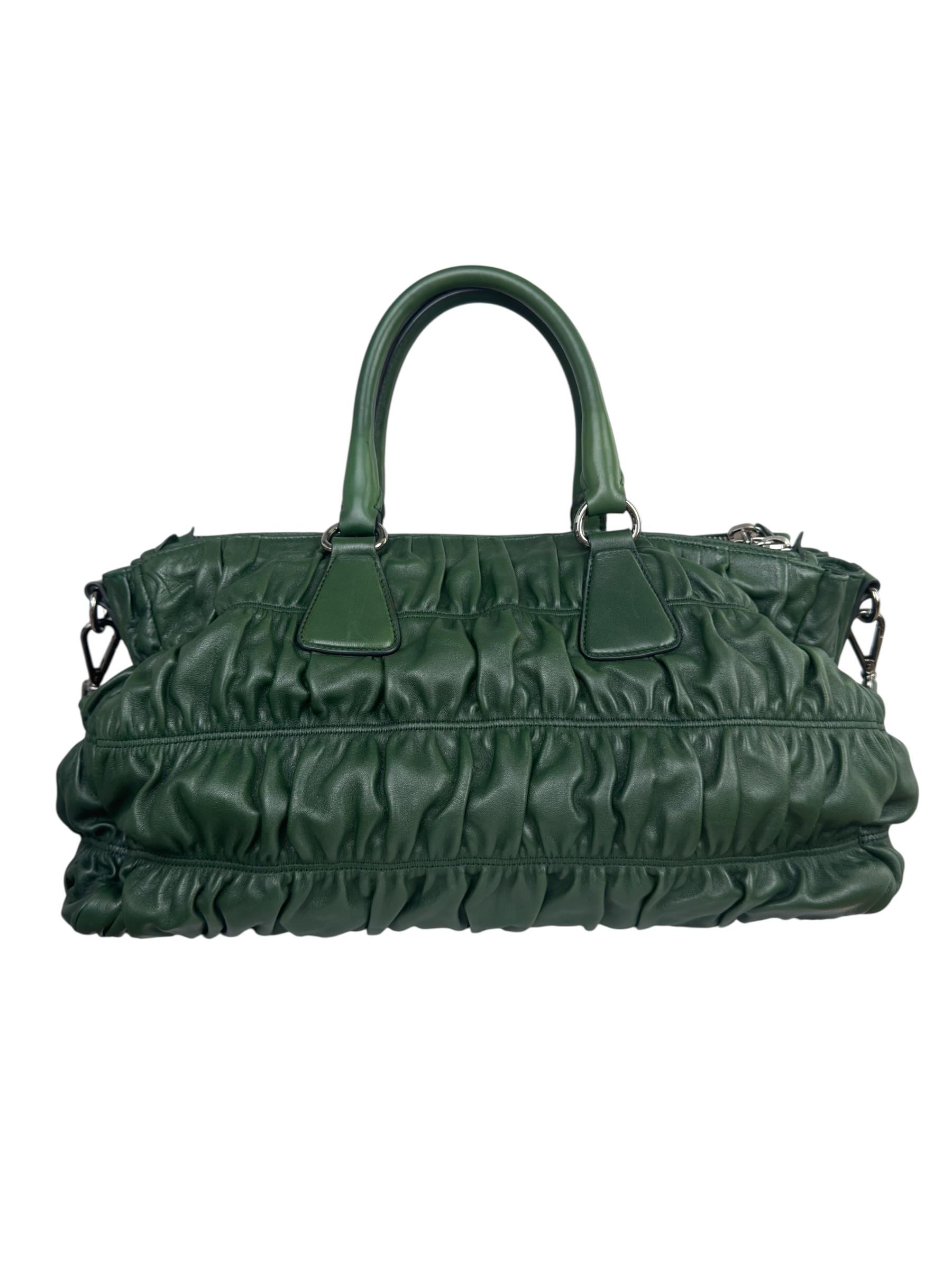 PRADA MEDIUM GREEN NAPPA GAUFRE TOTE BAG