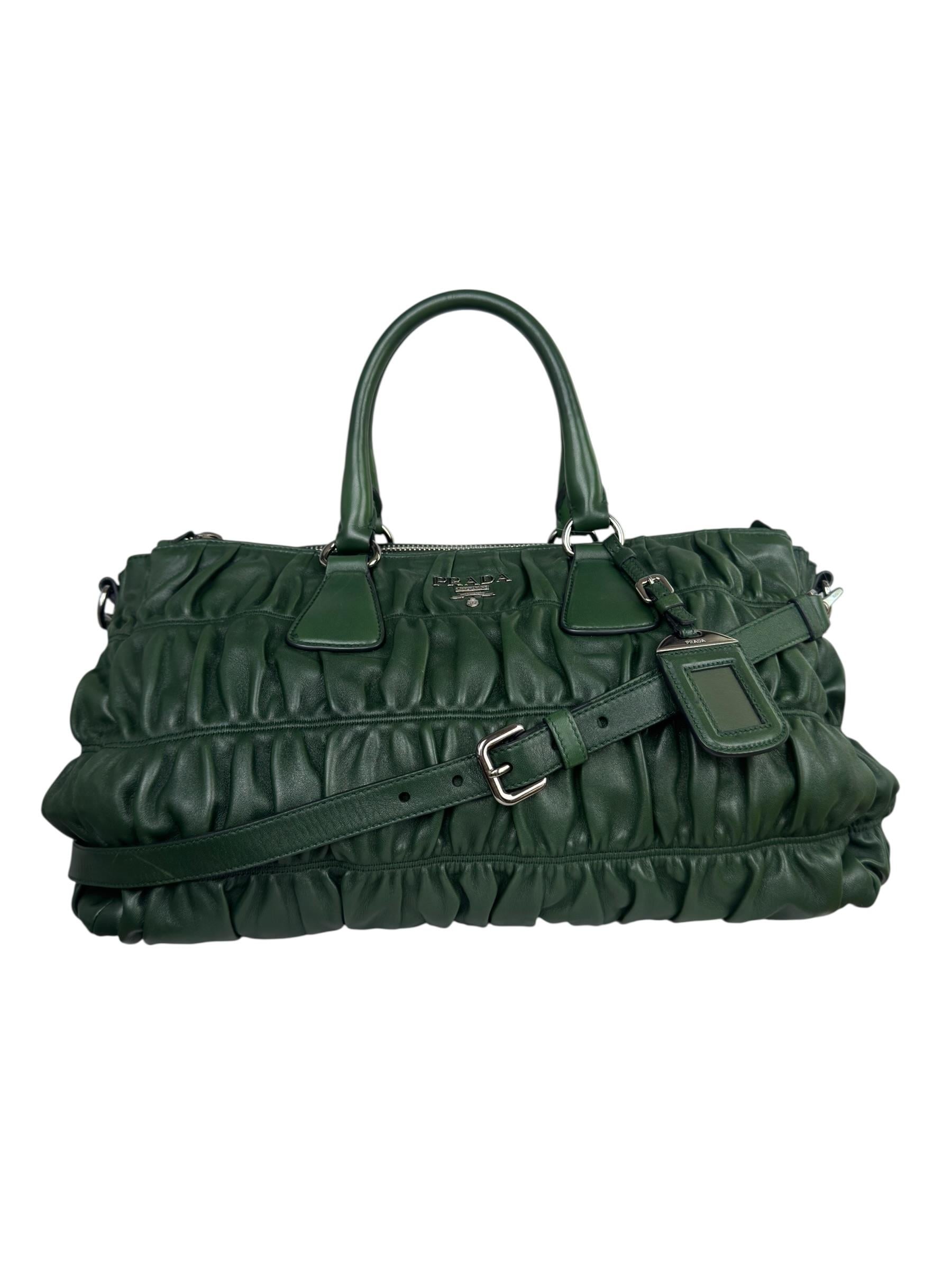 PRADA MEDIUM GREEN NAPPA GAUFRE TOTE BAG