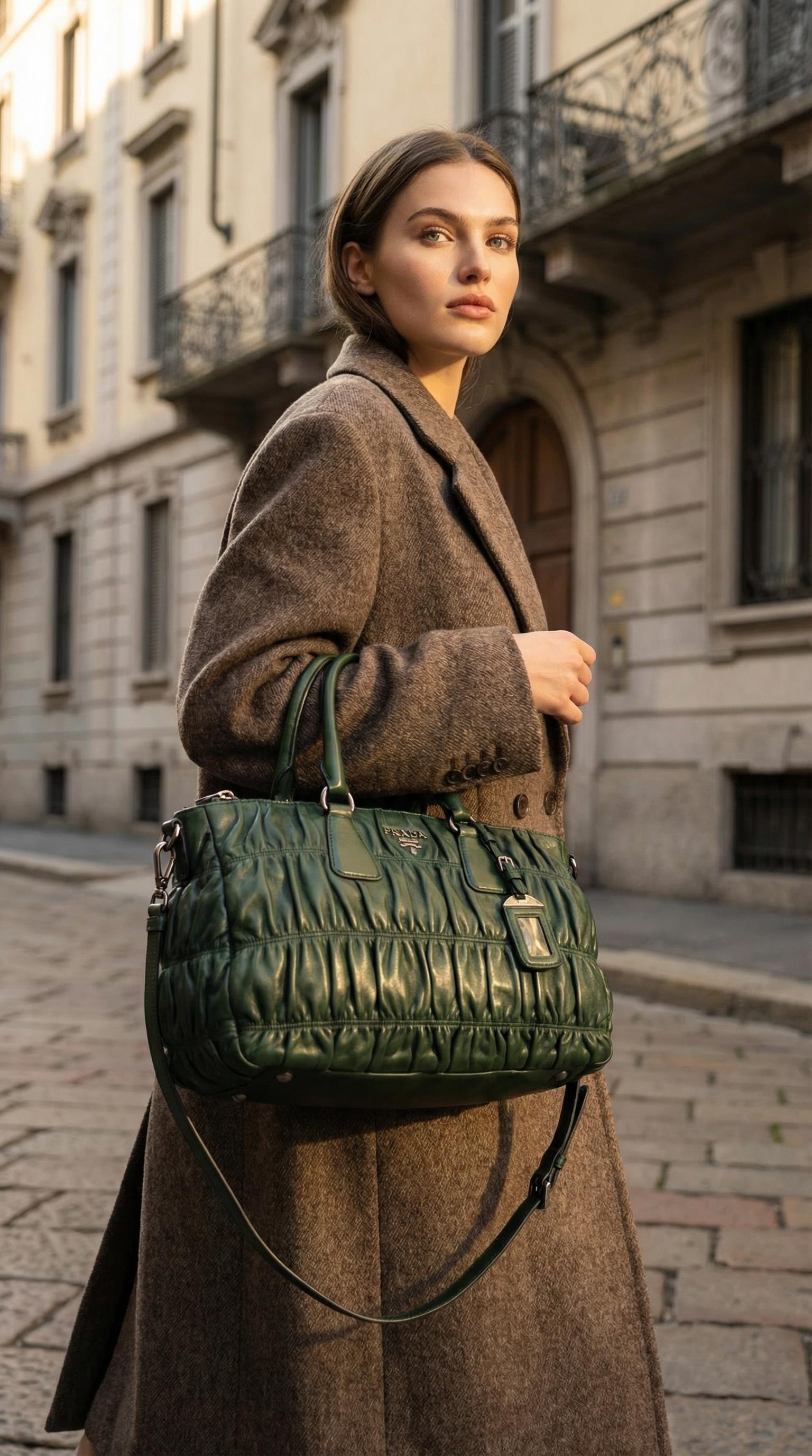 PRADA MEDIUM GREEN NAPPA GAUFRE TOTE BAG