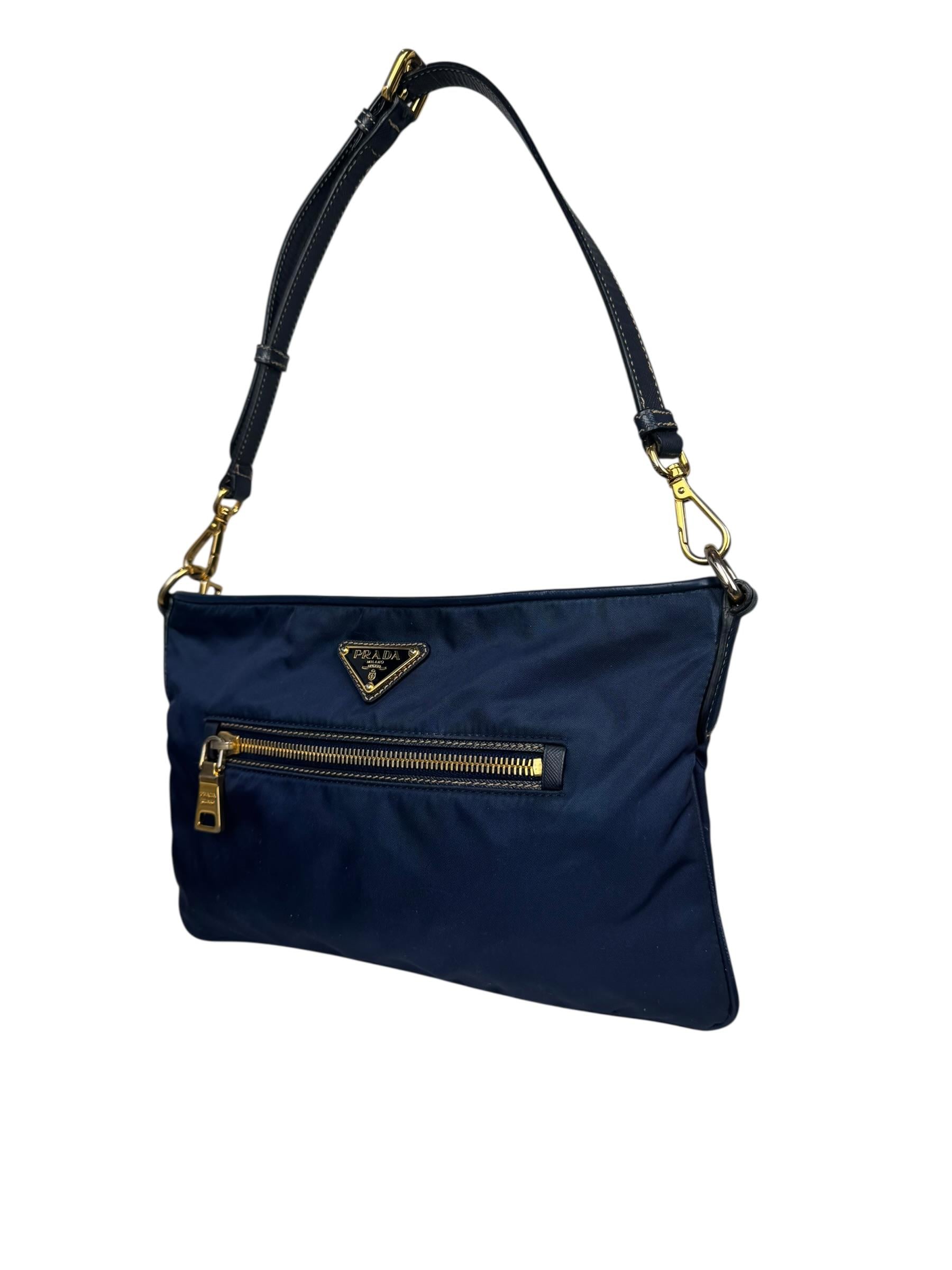 PRADA NAVY NYLON POCHETTE BAG