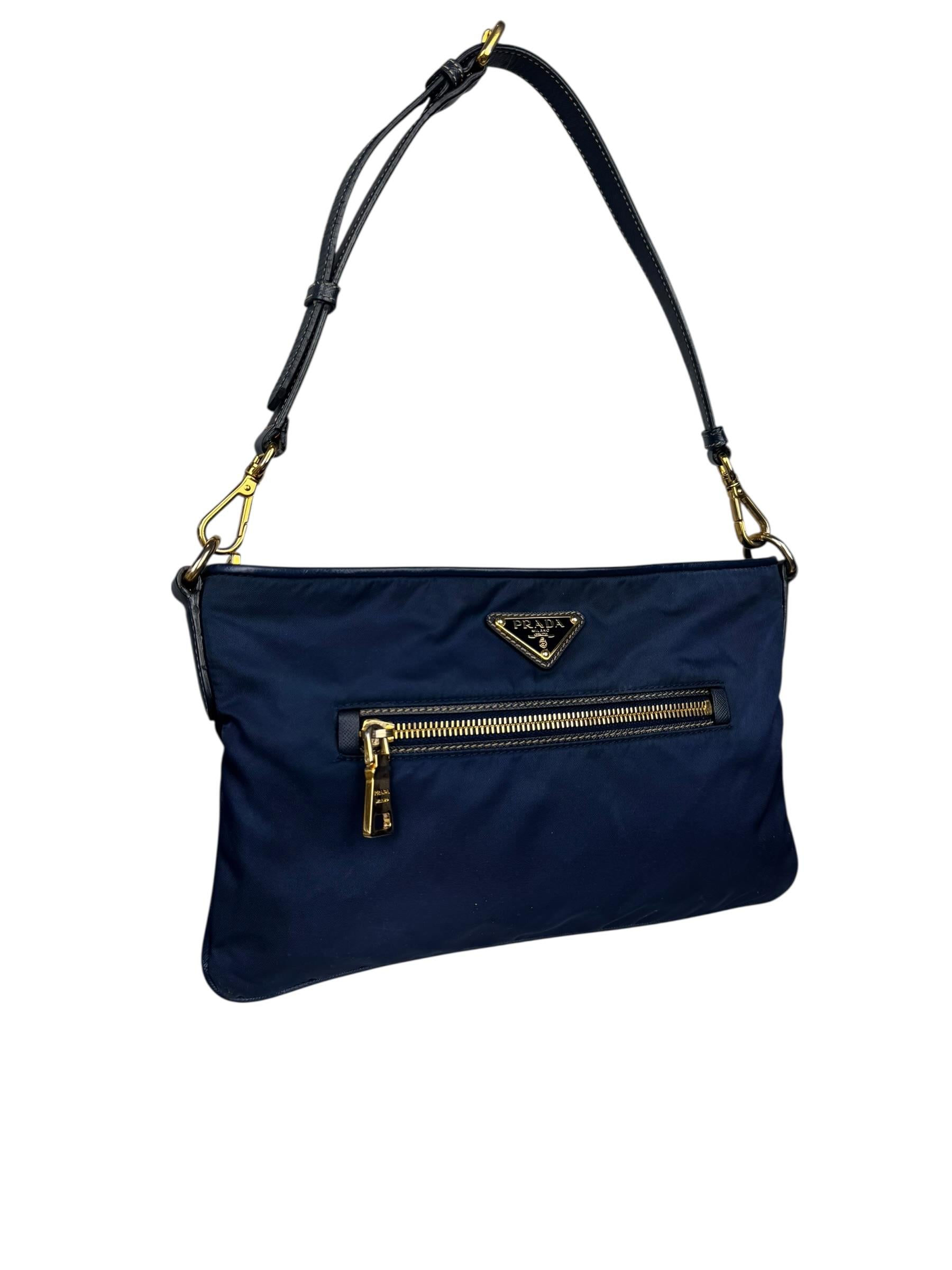 PRADA NAVY NYLON POCHETTE BAG