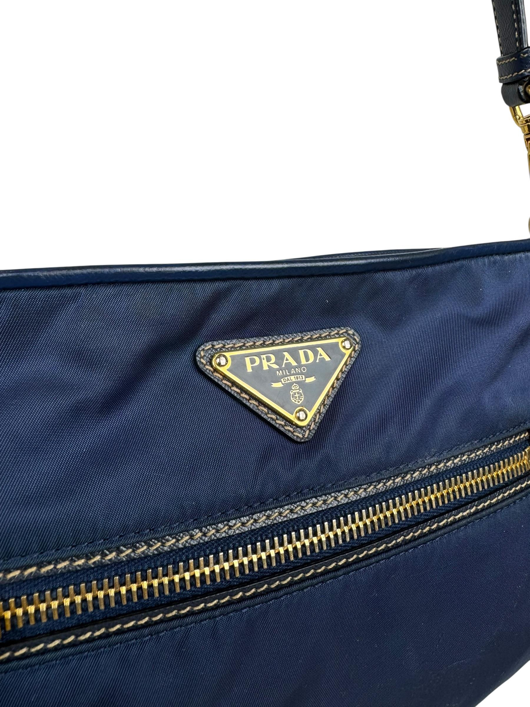 PRADA NAVY NYLON POCHETTE BAG