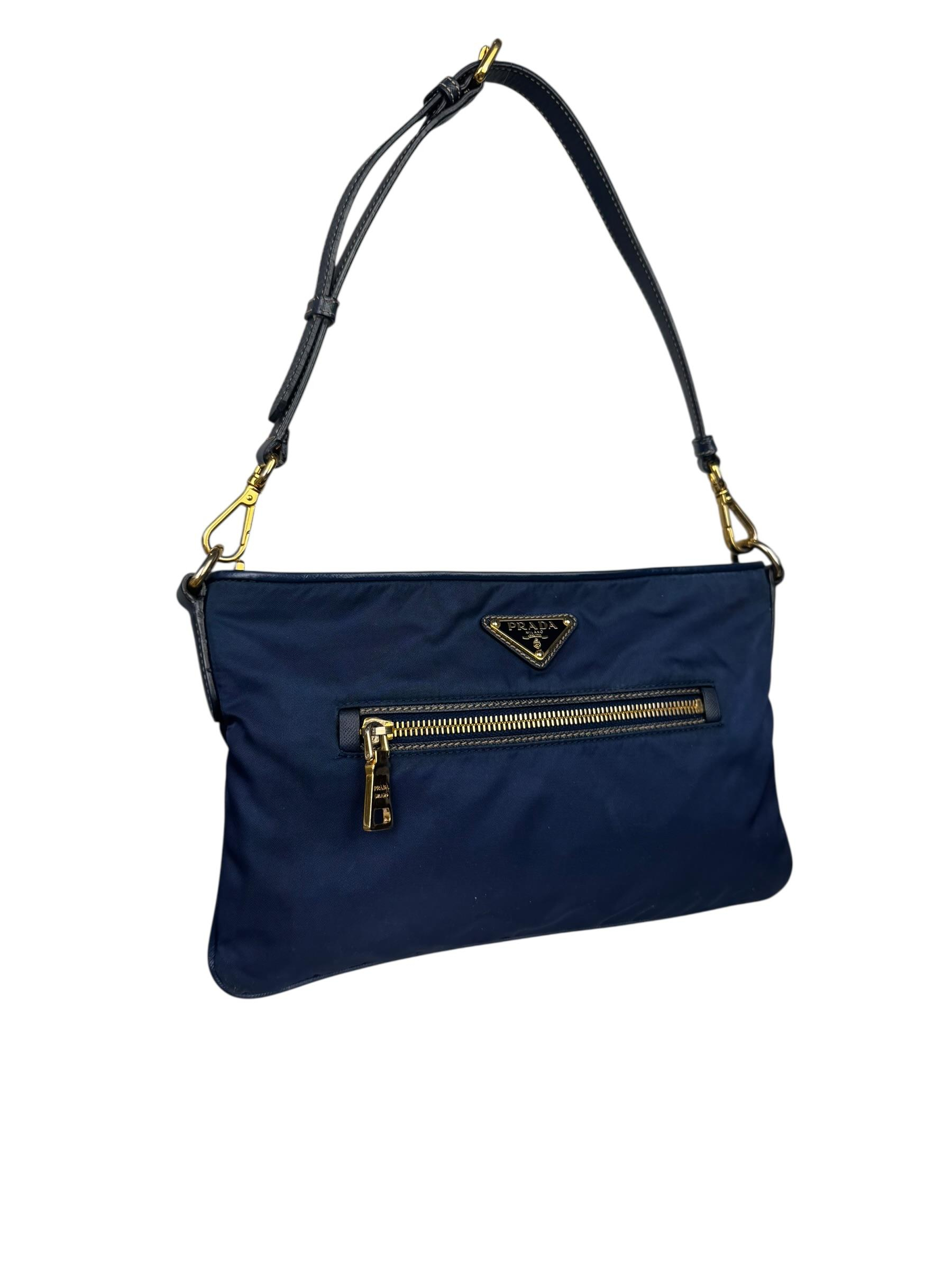 PRADA NAVY NYLON POCHETTE BAG